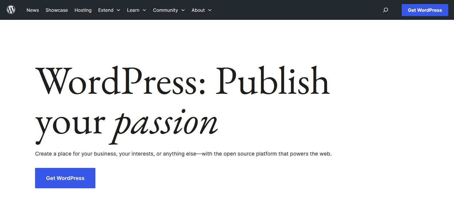 An image of a WordPress landing page.