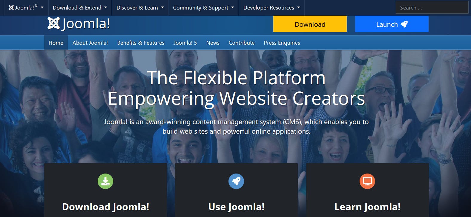 An image of the Joomla landing page.