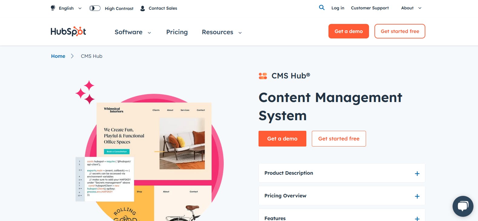 An image of Hubspot CMS landing page.