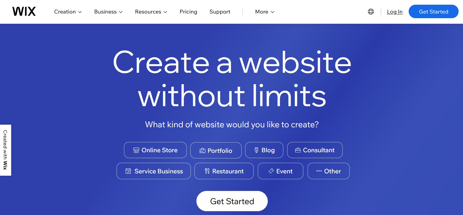An image of Wix landing page.