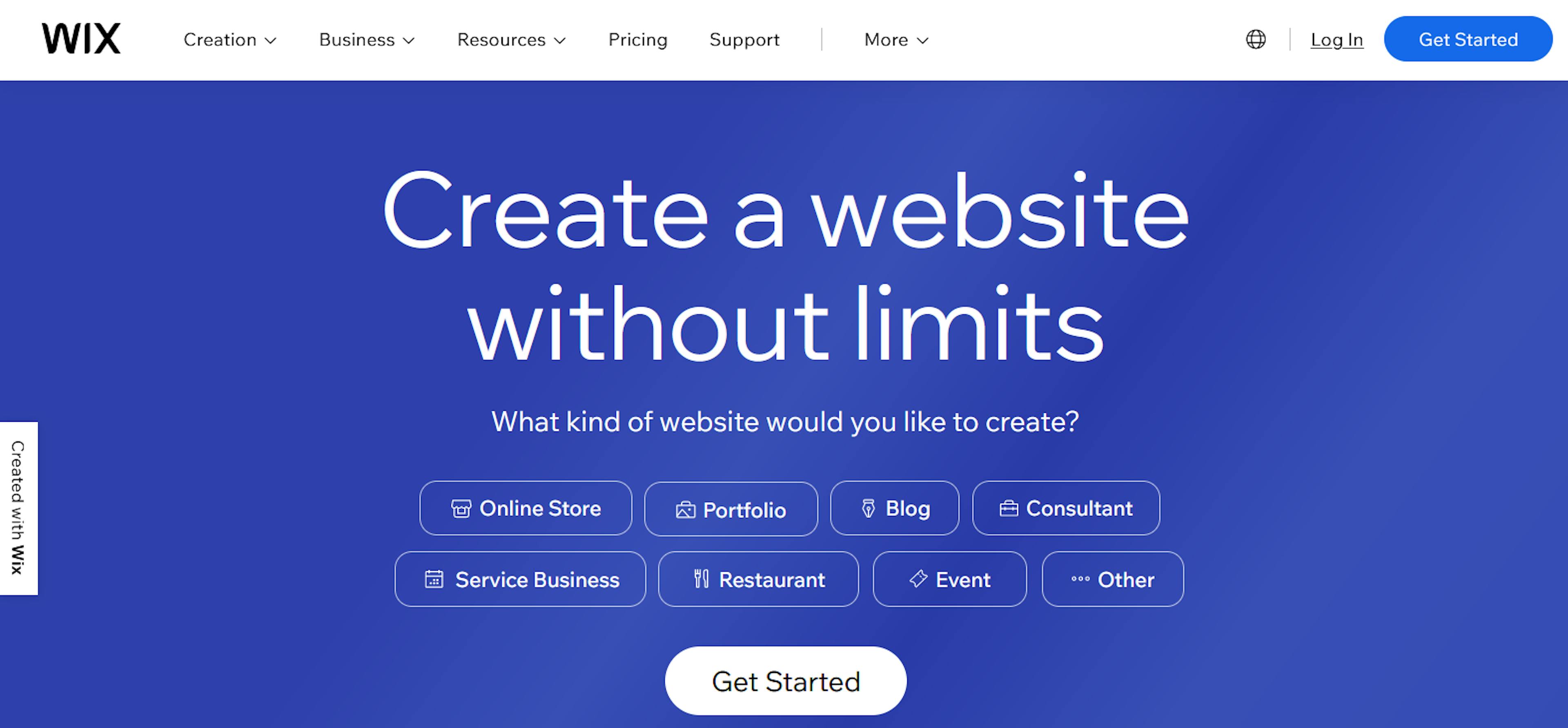 An image of Wix landing page.