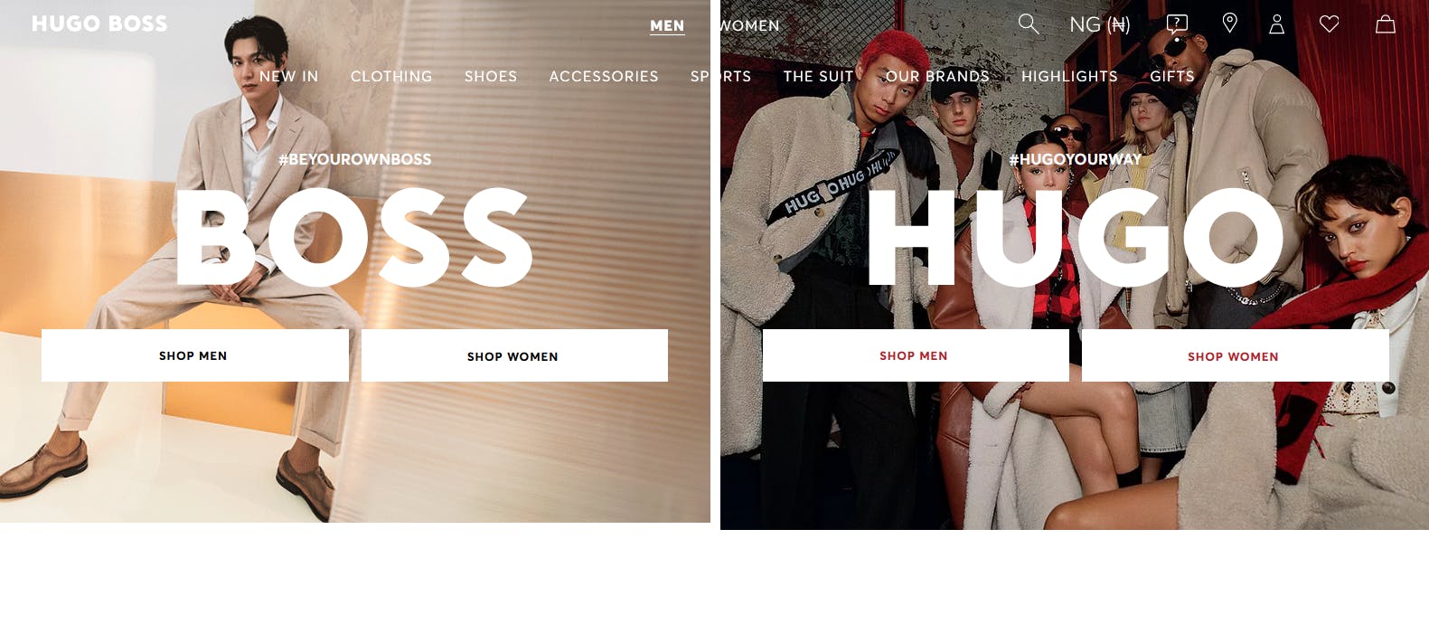 An image of Hugo Boss landing page.