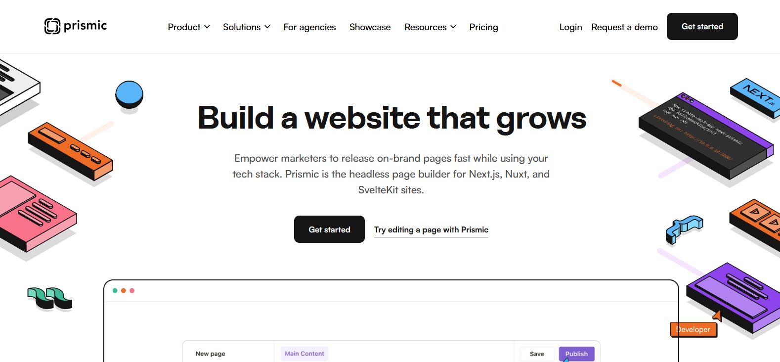 An image of Prismic CMS landing page.