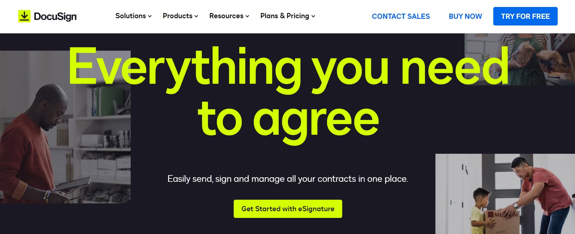 An image of Docusign landing page.
