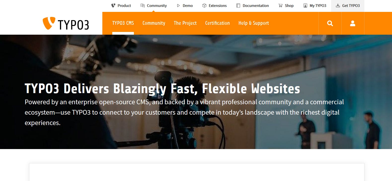 An image of TYPO3 CMS landing page.