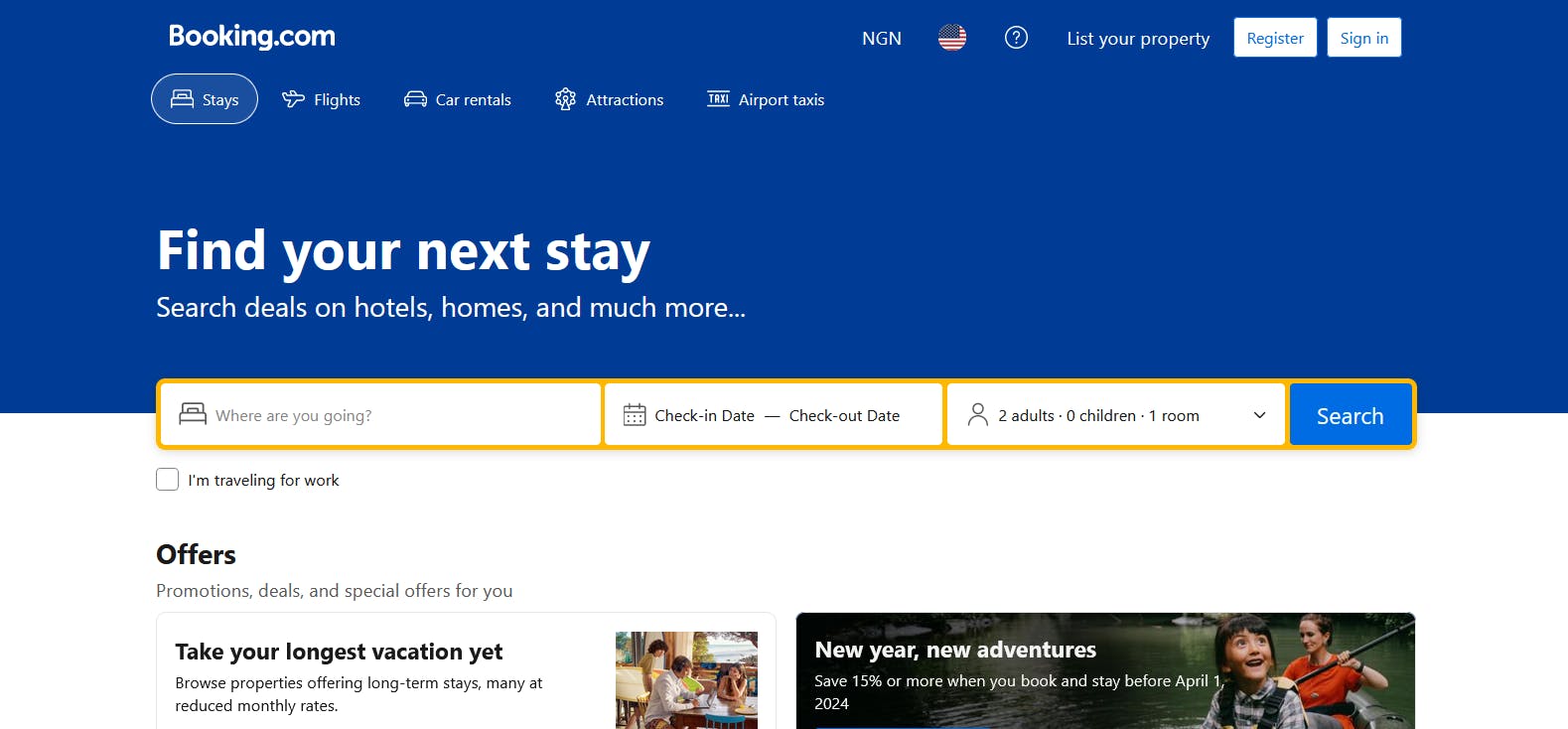 An image of Booking.com landing page.