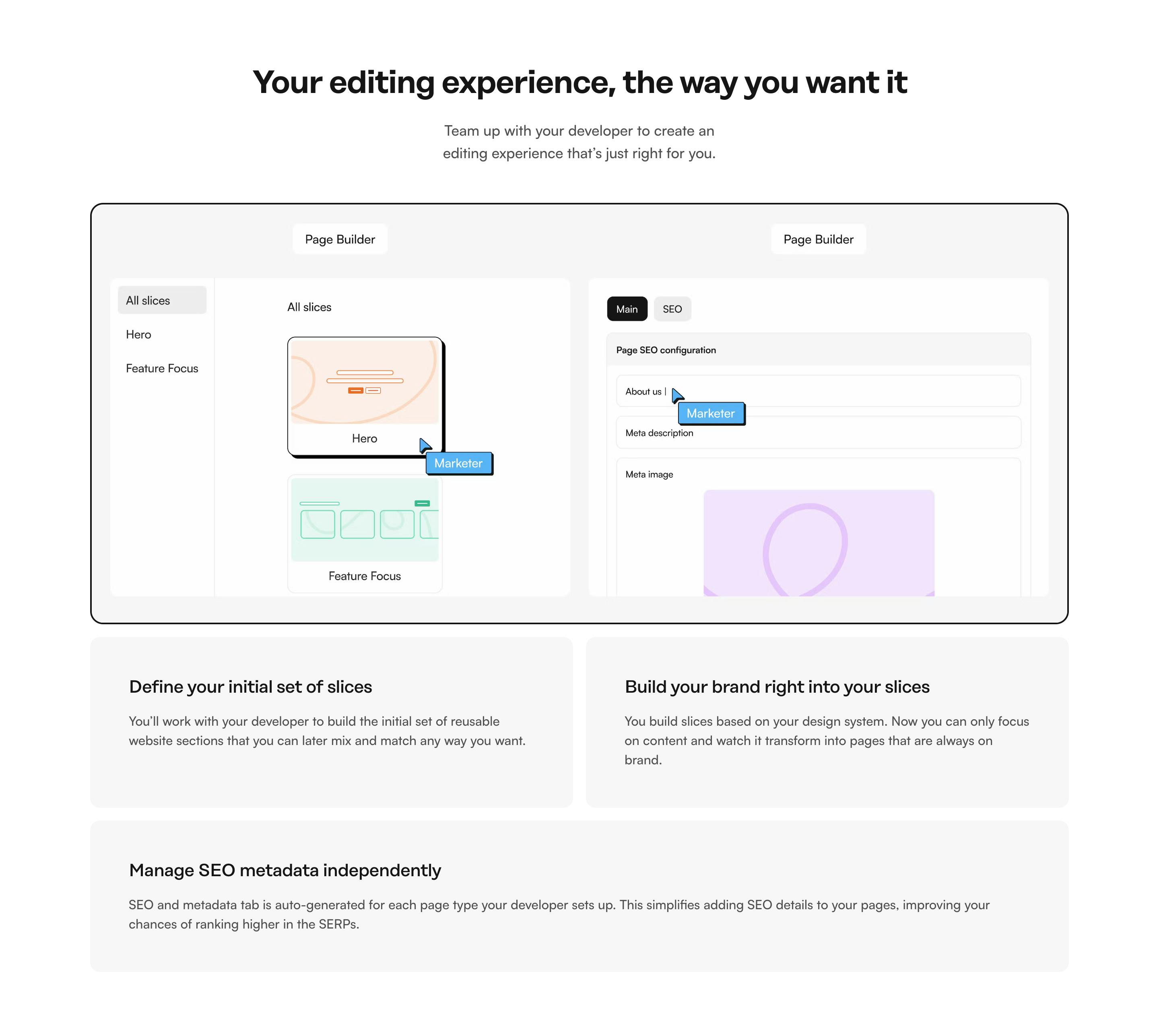 An image of the features large image slice variation in Prismic Page Builder.