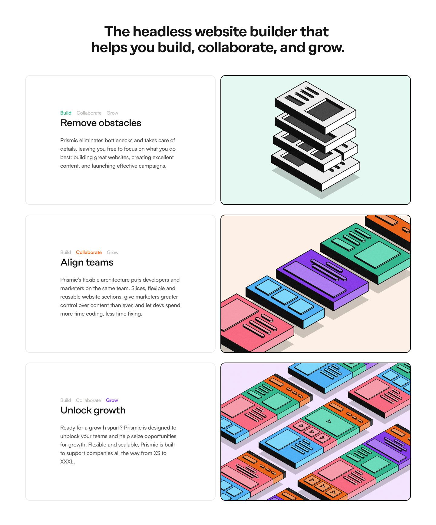 An image of how it works sticky slice variation in Prismic Page Builder.