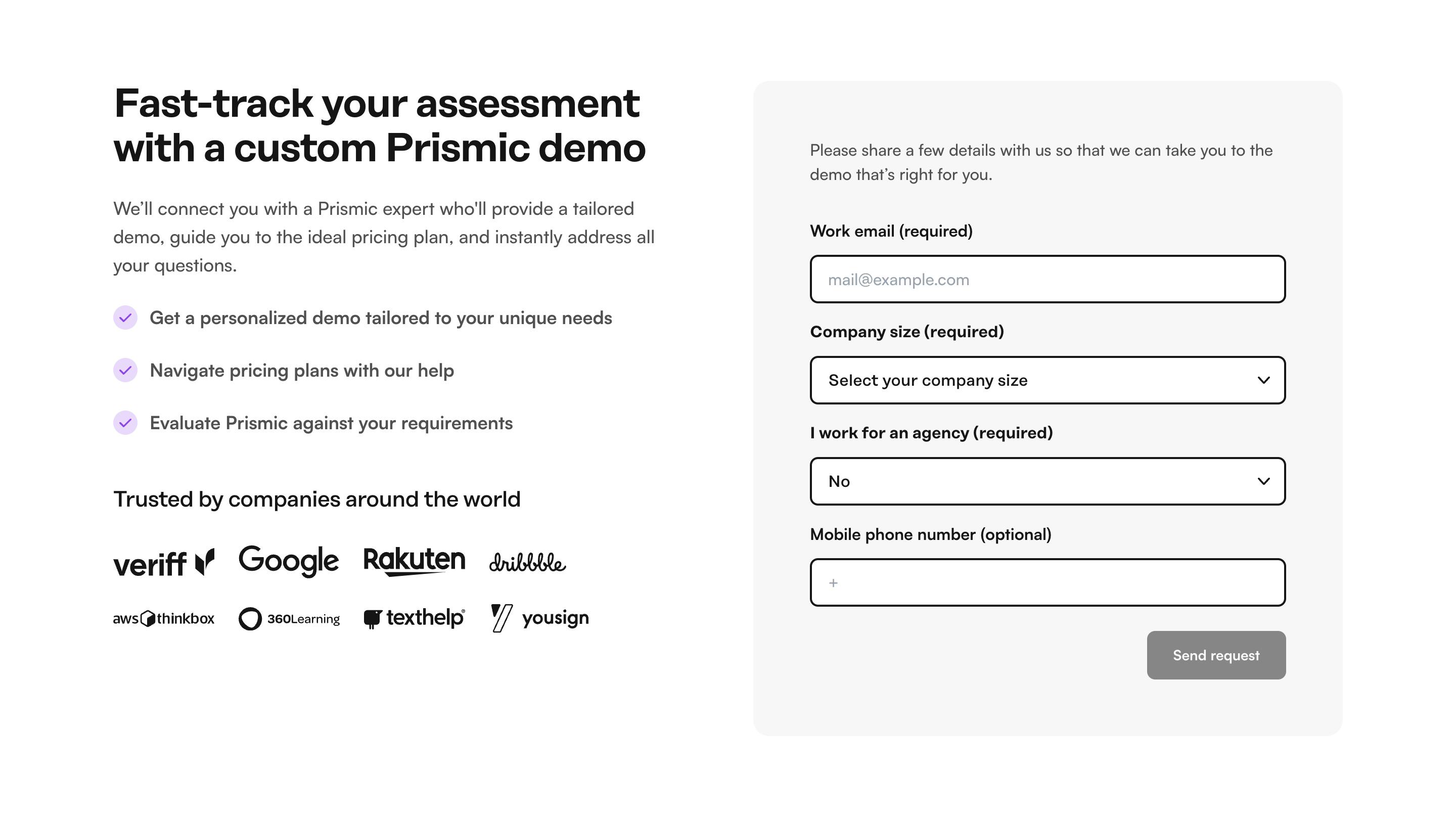 An image of form demo slice in Prismic Page Builder.