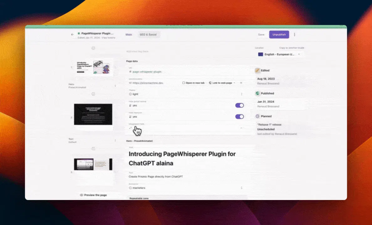 An image of the integration field in Page Builder.