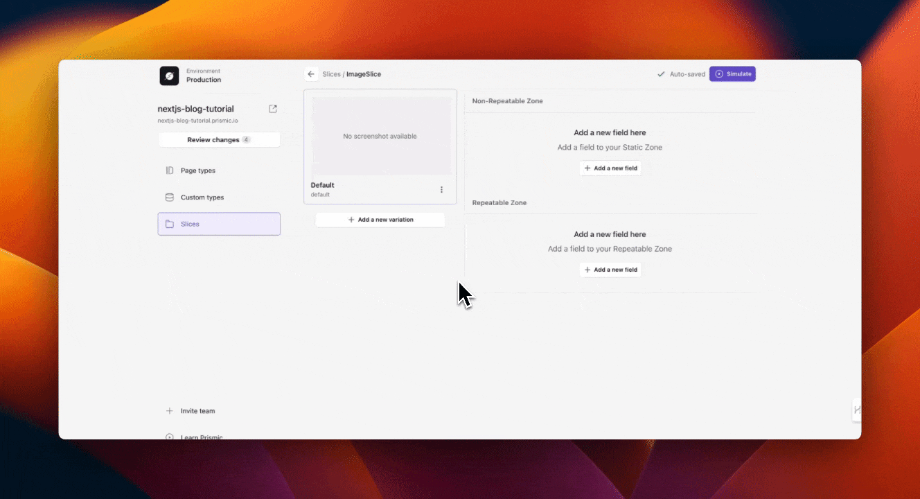 GIF of adding and pushing fields in Slice Machine.