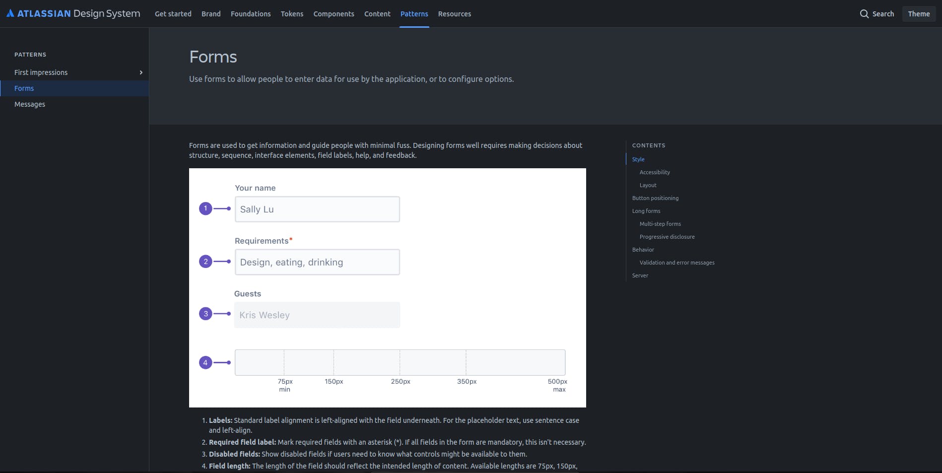 An image of Atlassian form pattern library