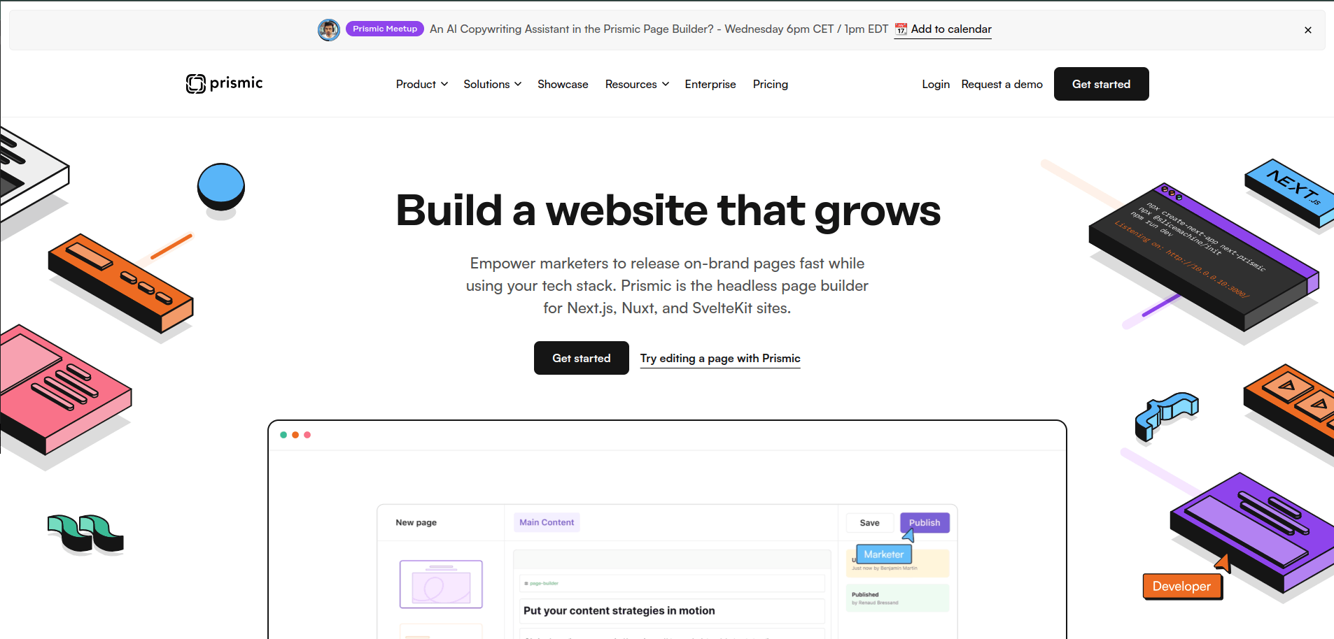 An image of the Prismic Homepage.
