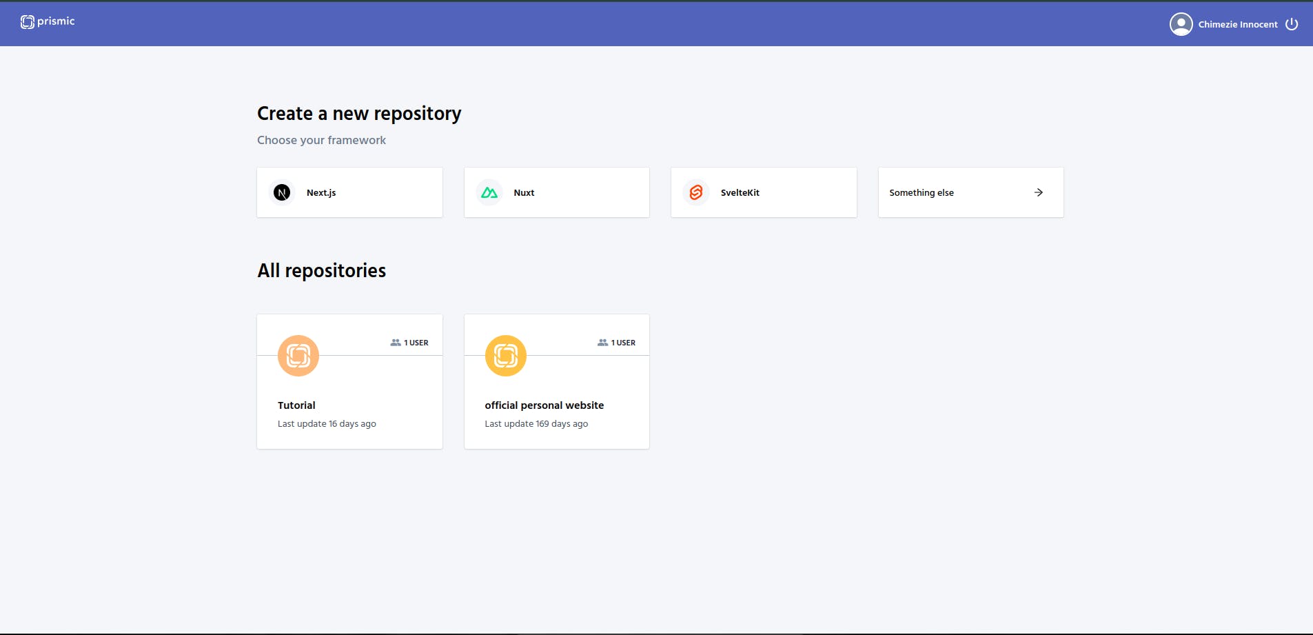 An image of Prismic's dashboard.