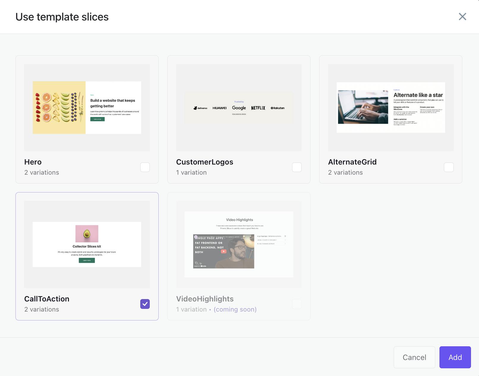 An image of slice templates in Slice Machine.