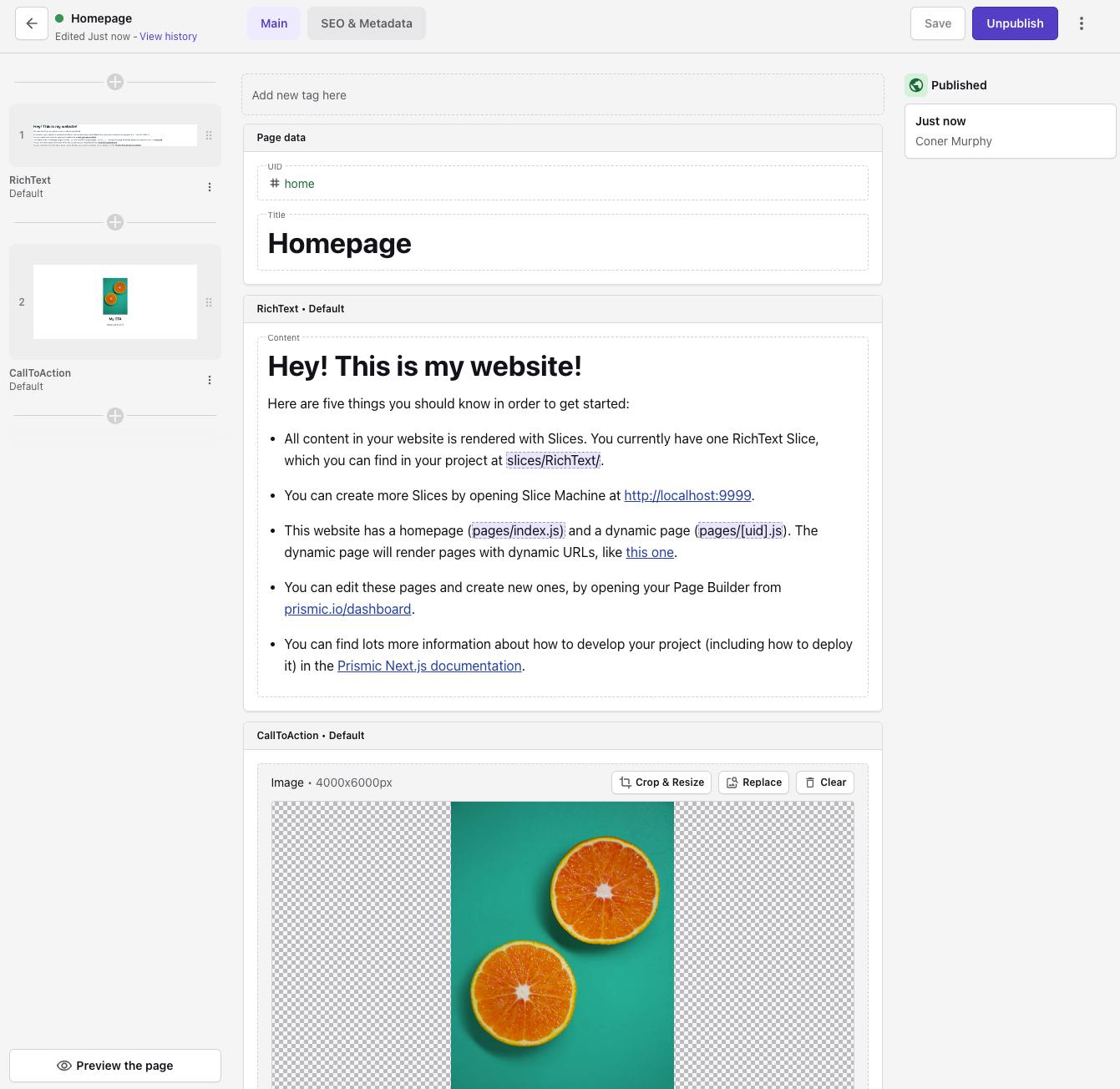 An image of our content in Prismic.
