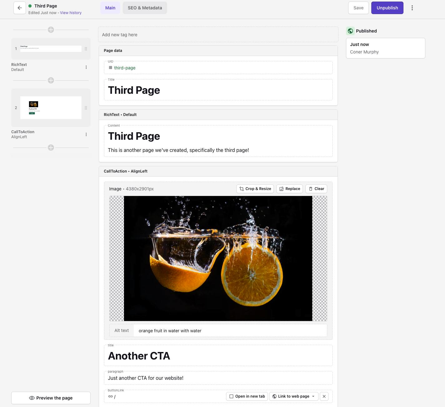 An image of a new page being created in Prismic.