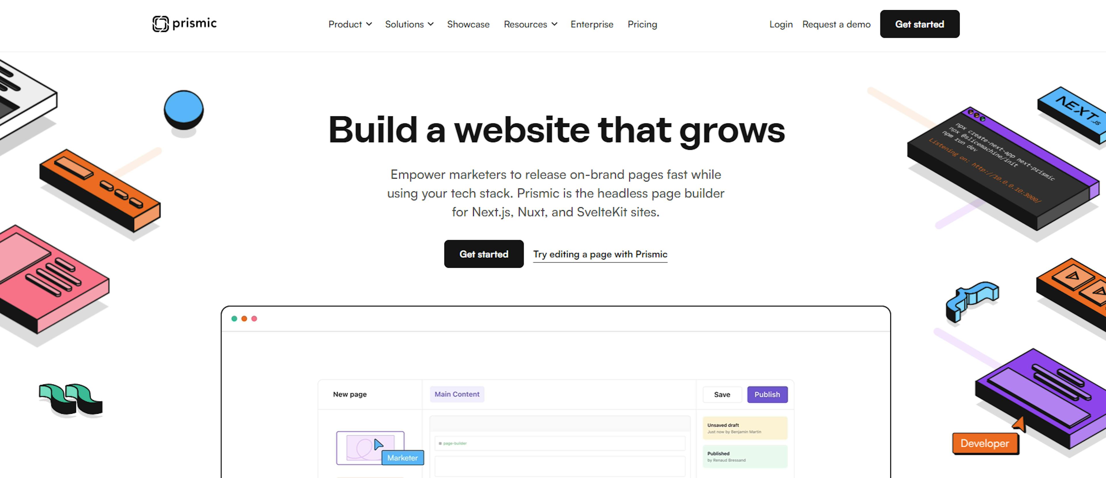 An image of Prismic website after redesign.