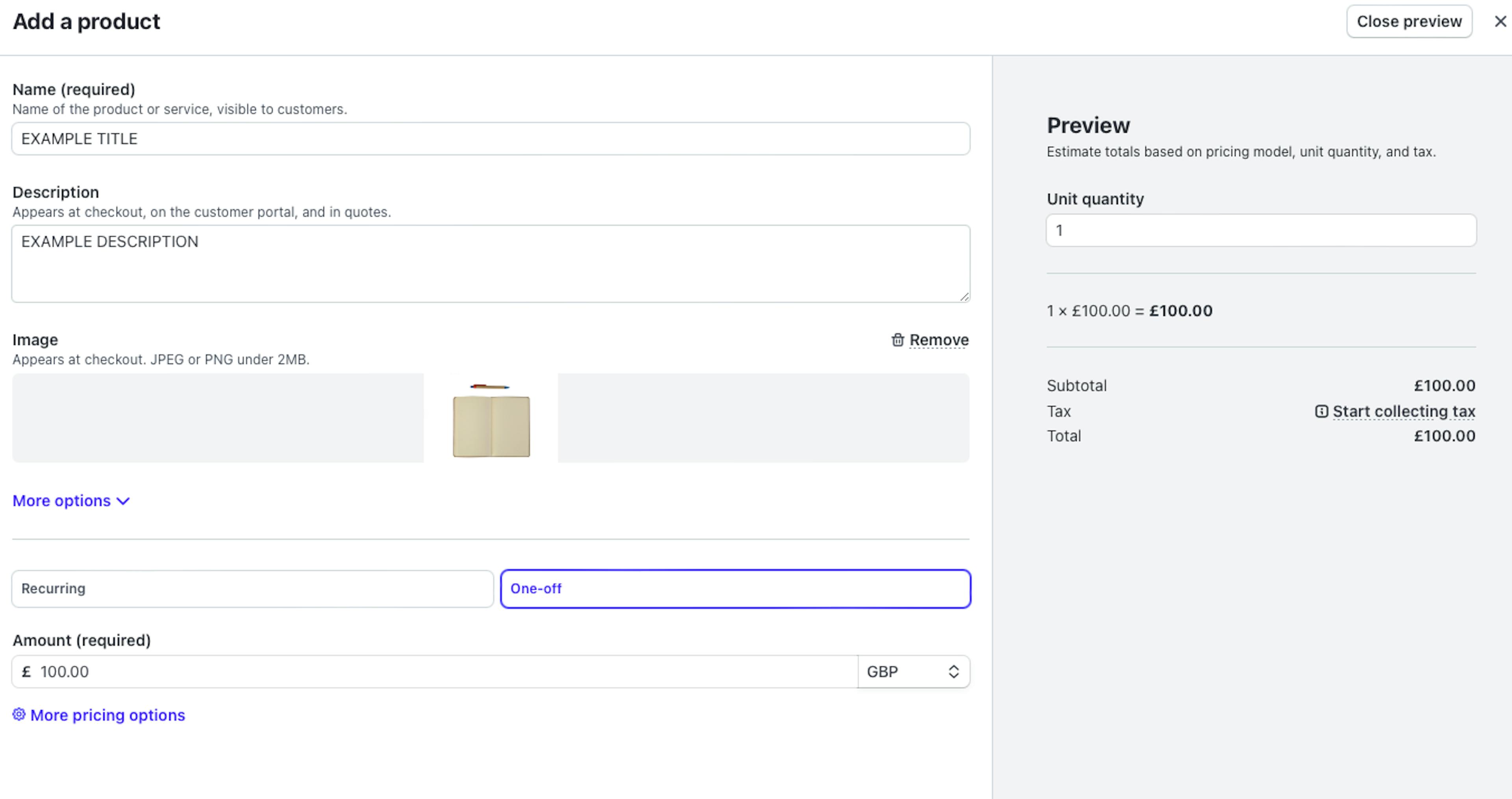 An image of configurations in Stripe.