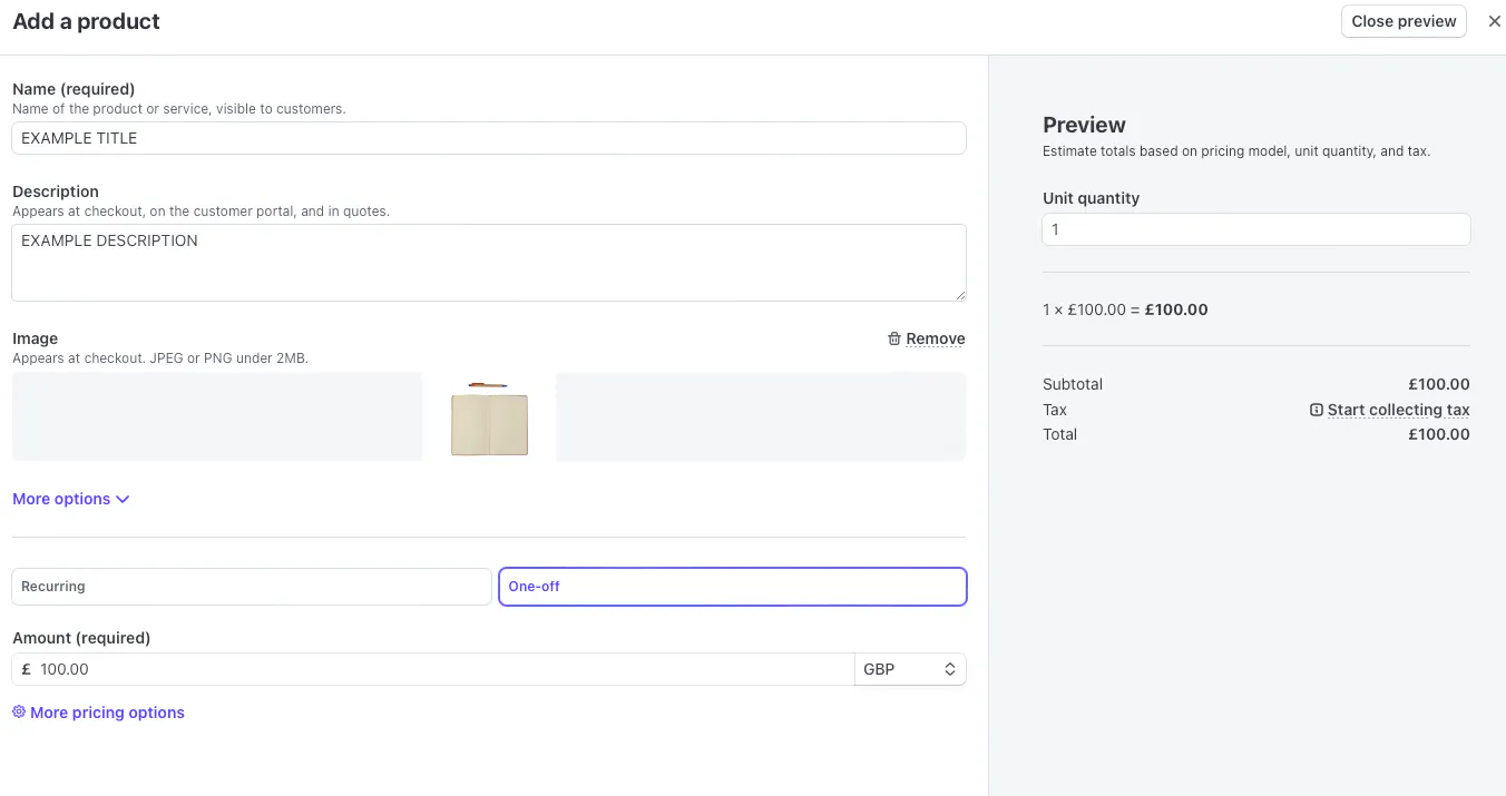 An image of configurations in Stripe.