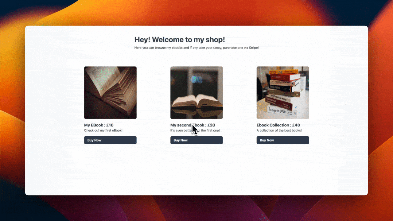 A Gif of our final Stripe Next.js project.