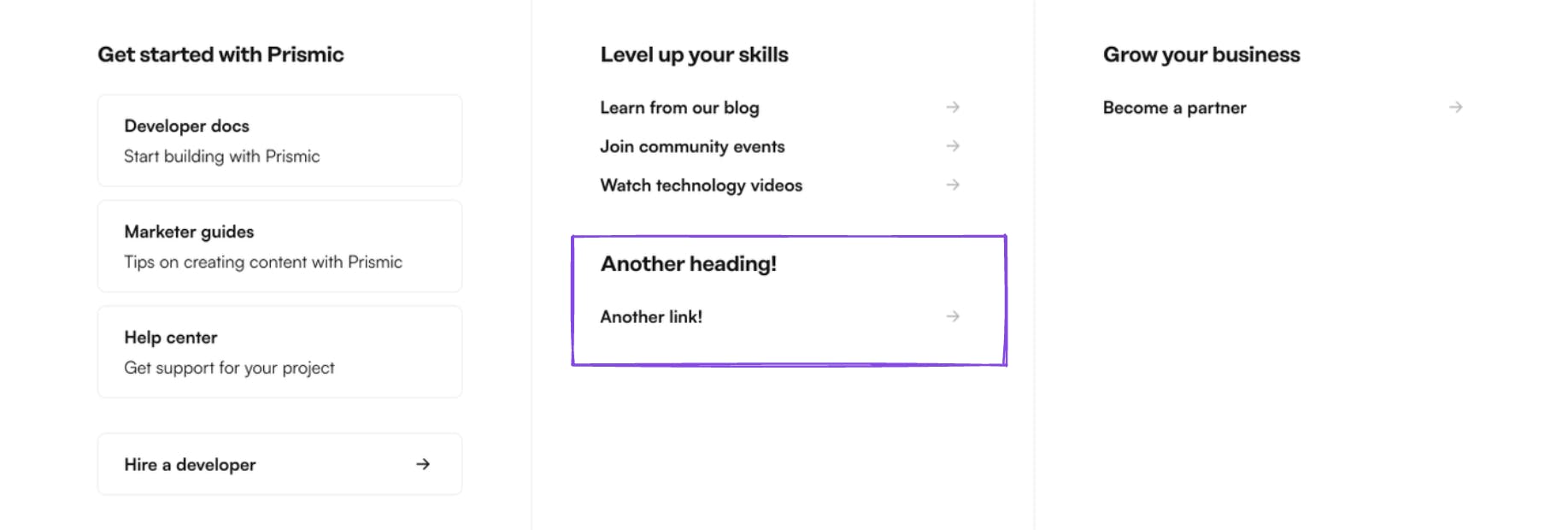 An image displaying how we could add another heading since it is a Slice.