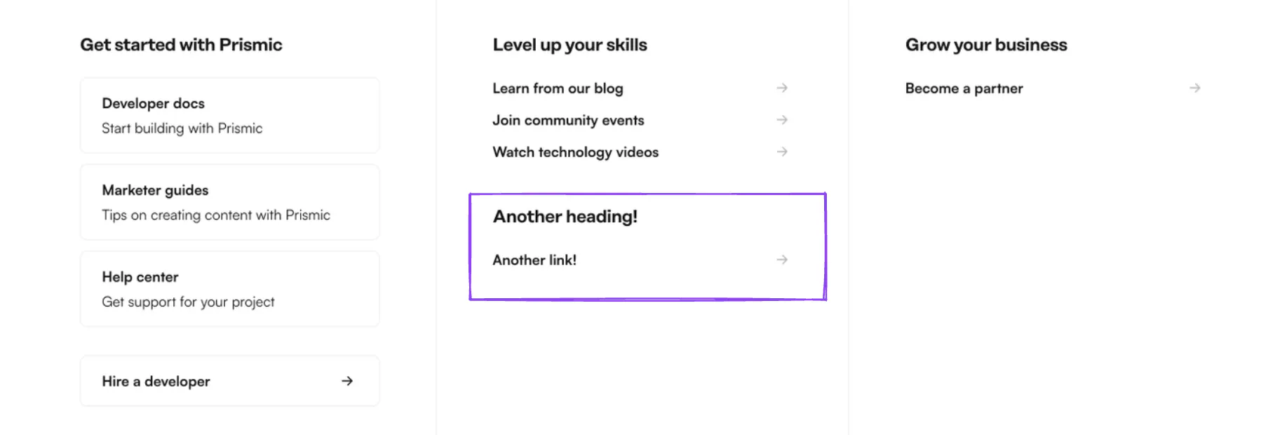 An image displaying how we could add another heading since it is a Slice.