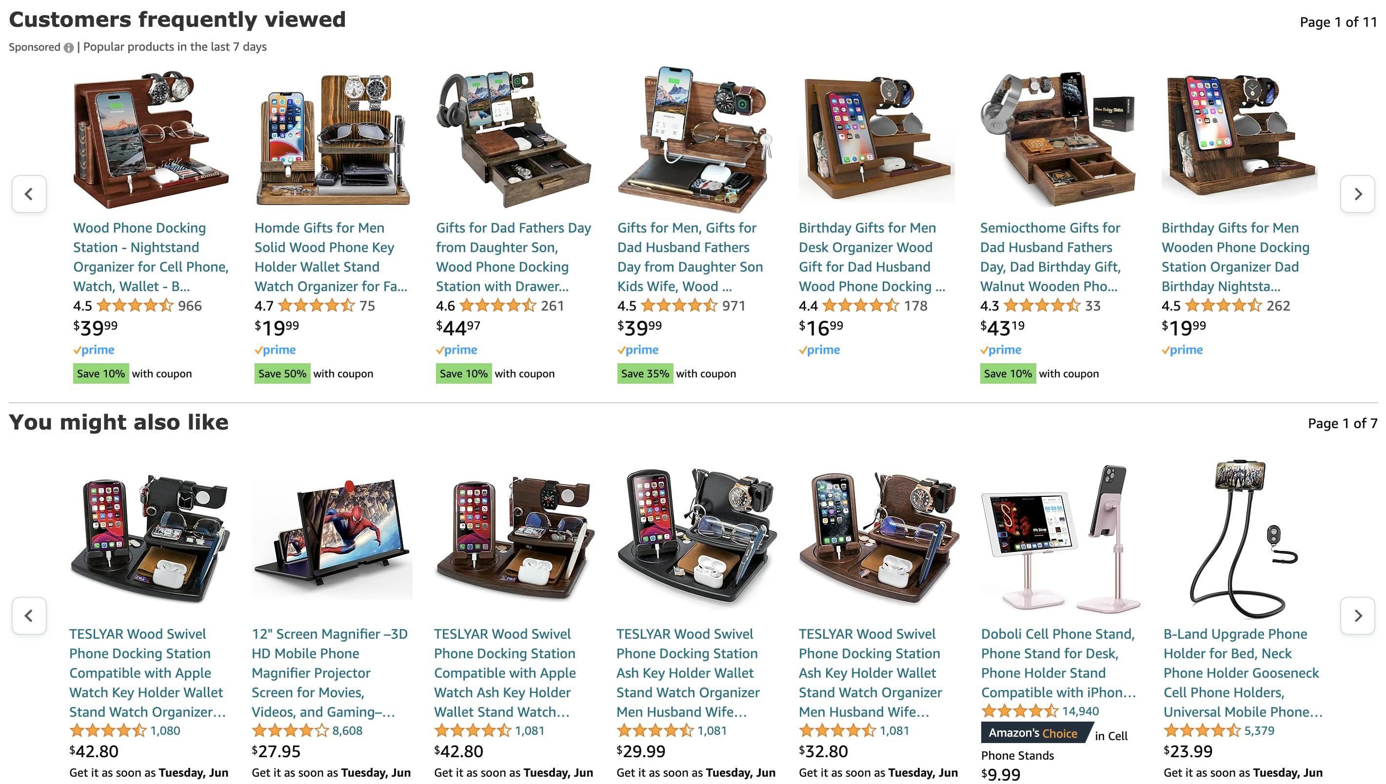 An image of Amazon's recommendations.