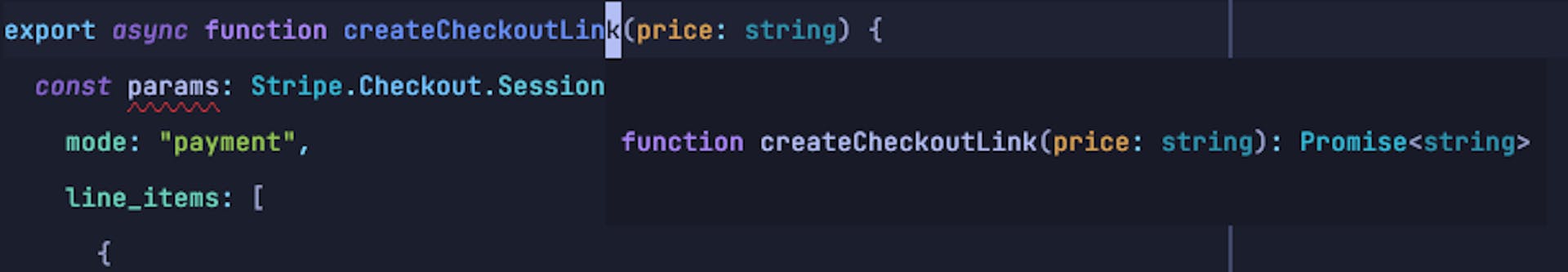 Image of TypeScript definitions for a function and it’s arguments