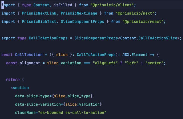 Image of Prismic slice generated with TypeScript.