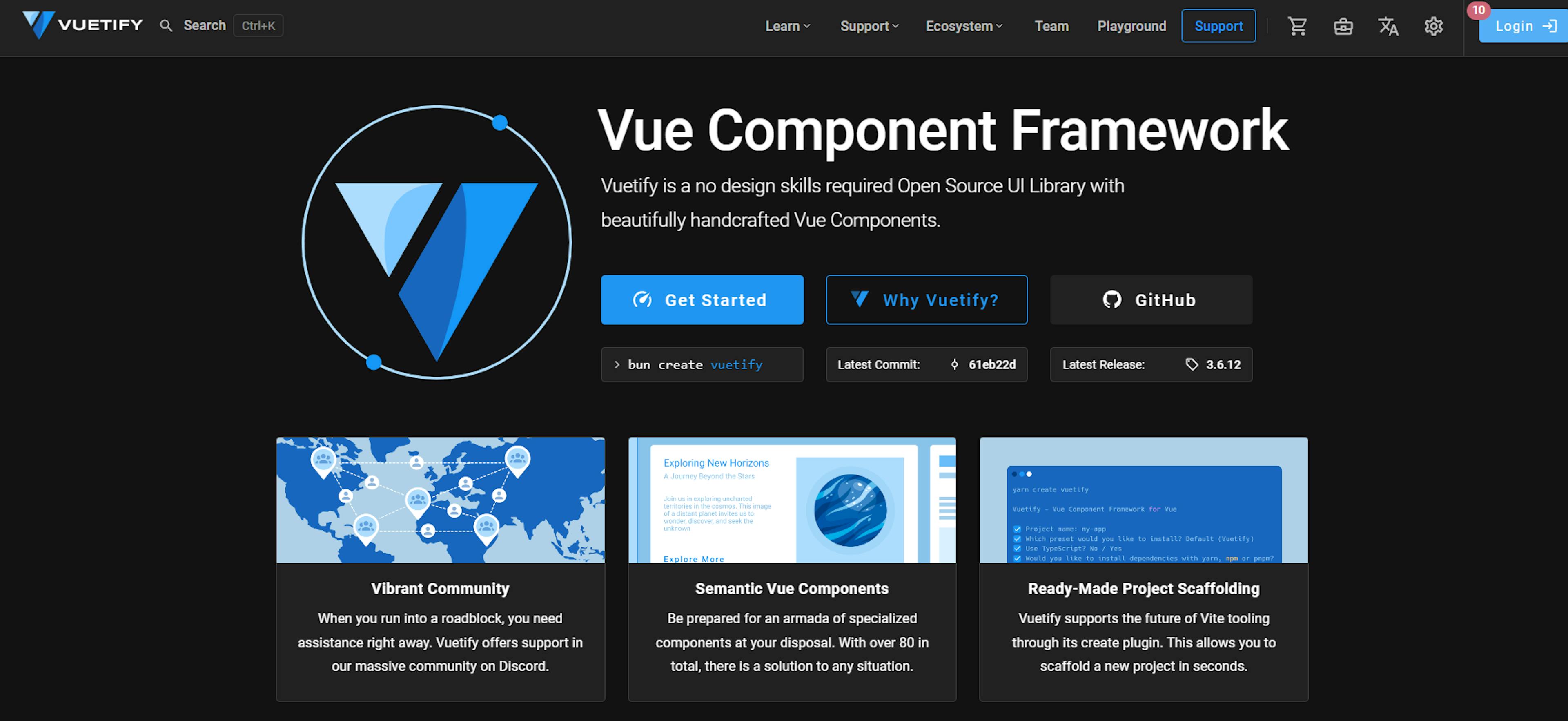 An image of the Vuetify website.