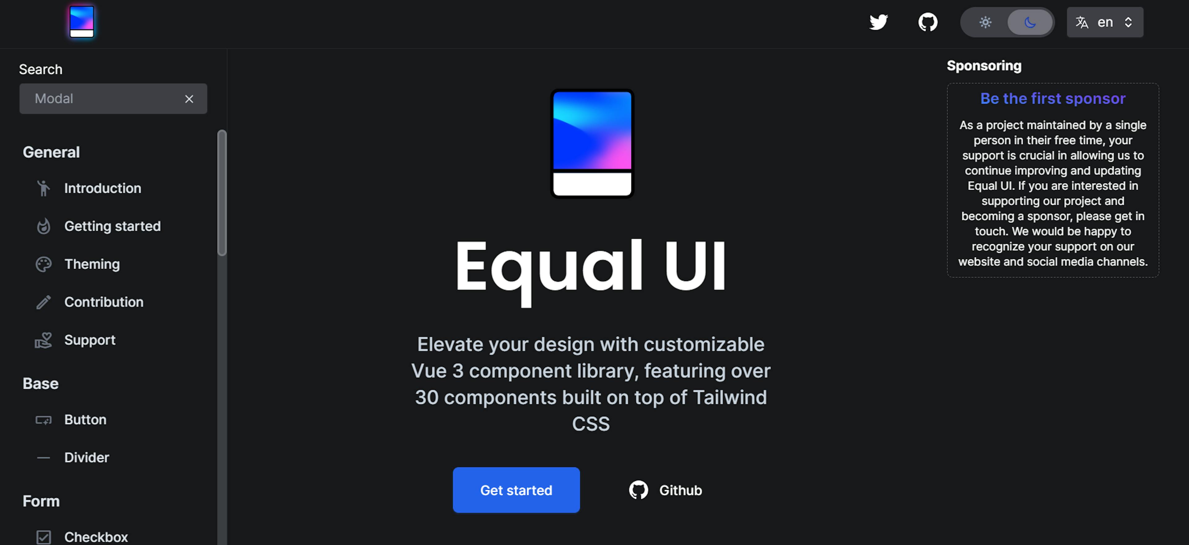 An image of the Equal UI website.