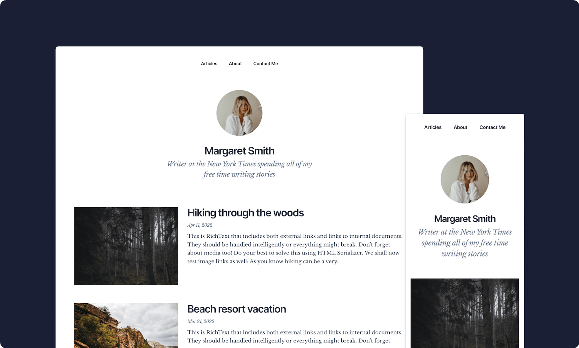 An image of the Prismic blog template