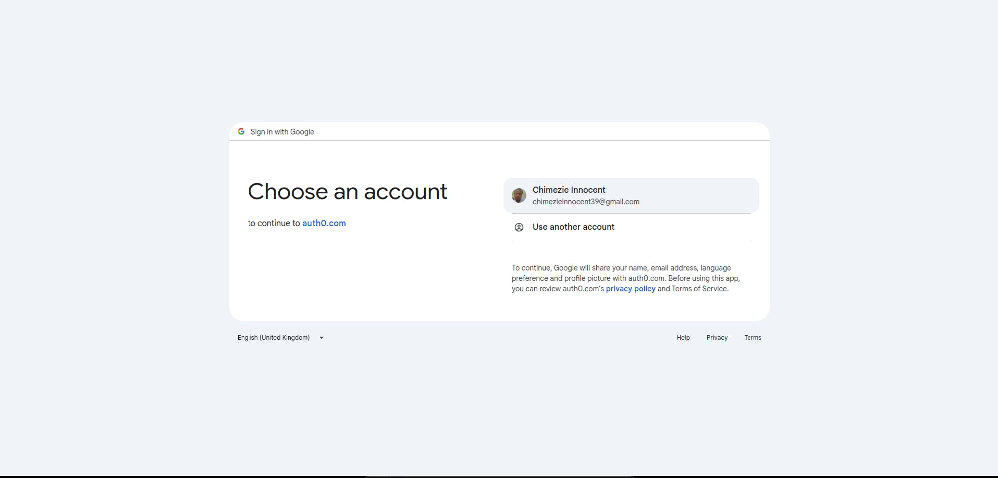 An image of Google authenticate