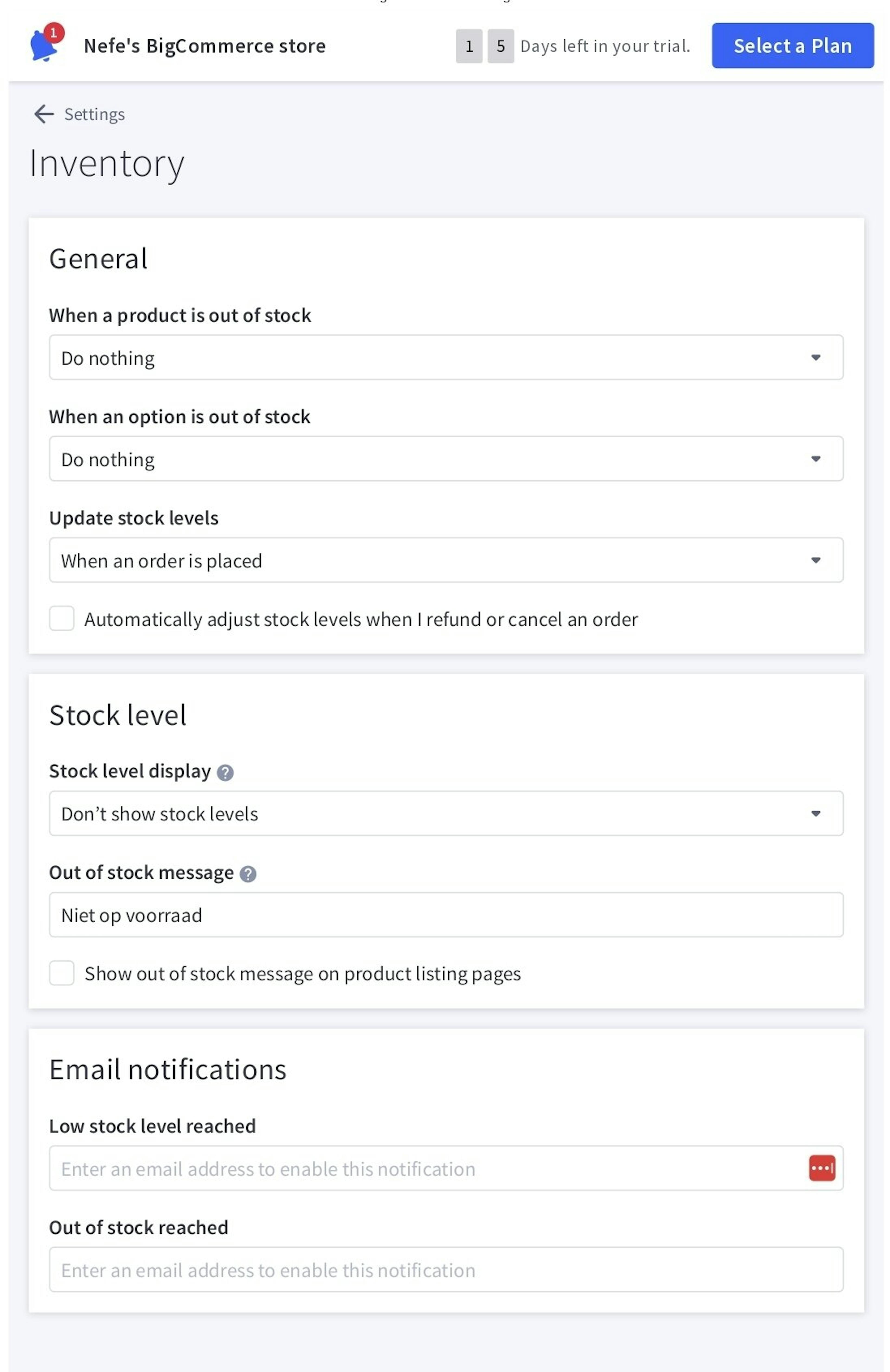 An image of BigCommerce inventory management and tracking