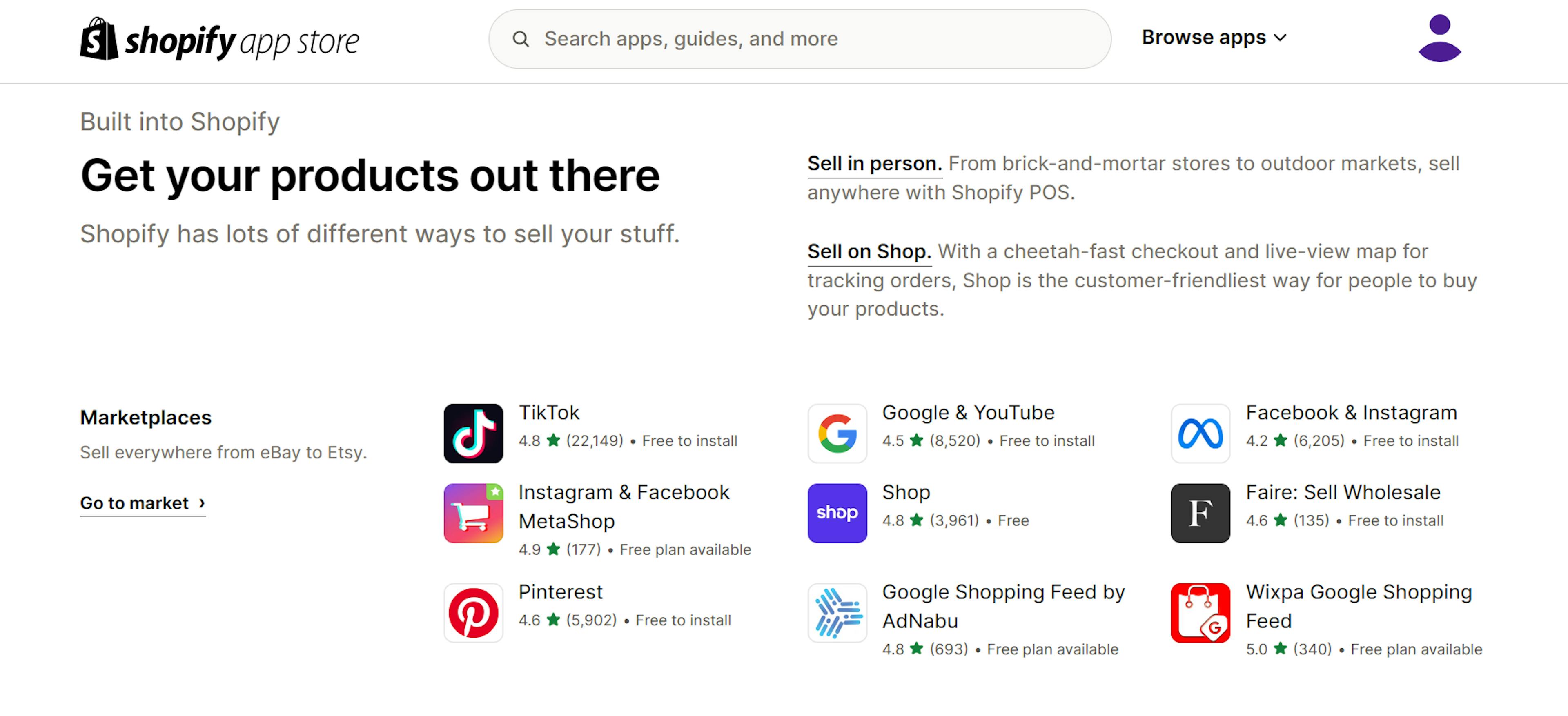 An image of Shopify’s app store