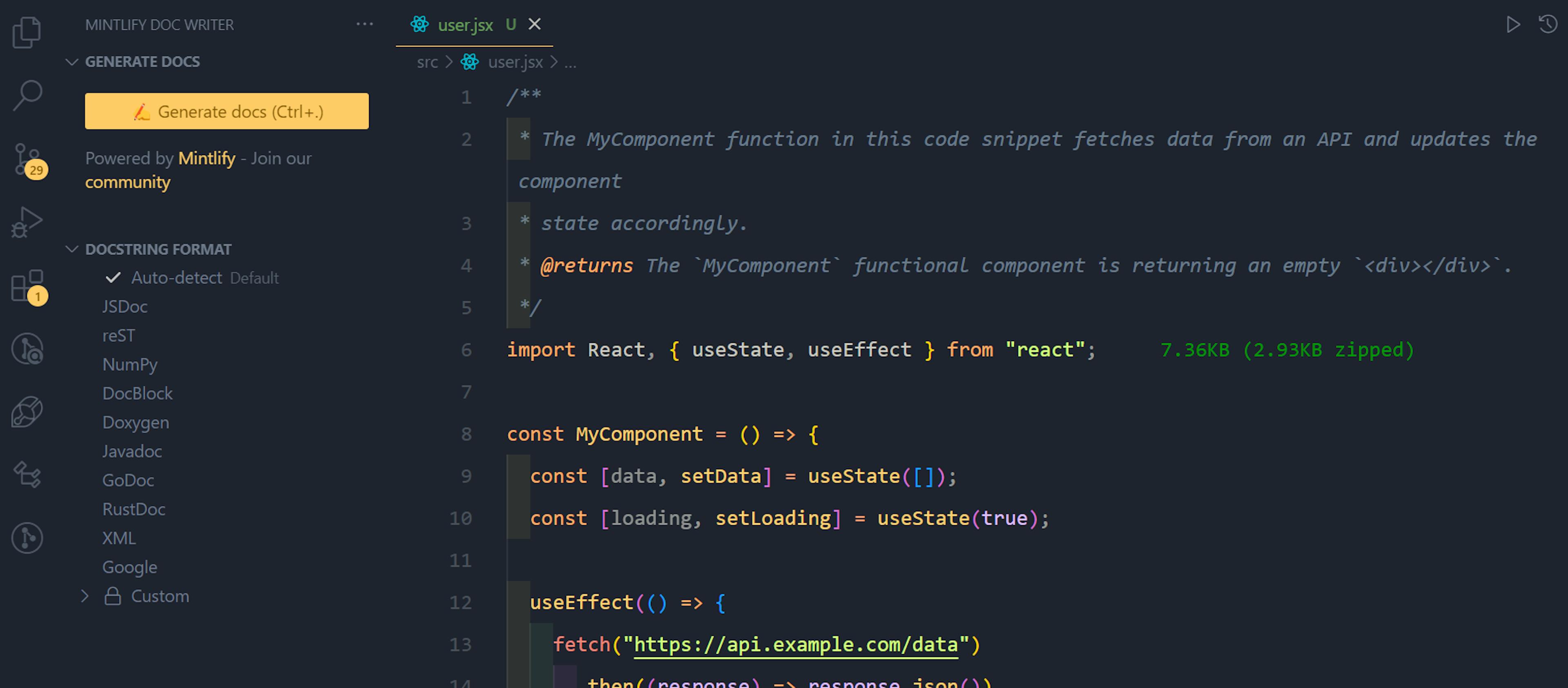 An image of Mintlify Doc Writer VSCode extension