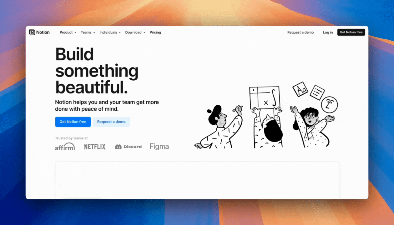 GIF of Notion hero section.