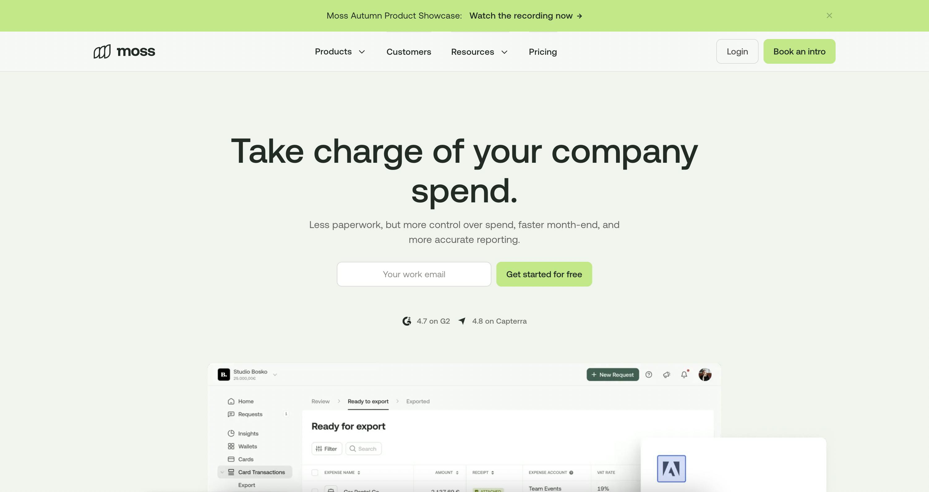 An image of Moss's website powered by Prismic.