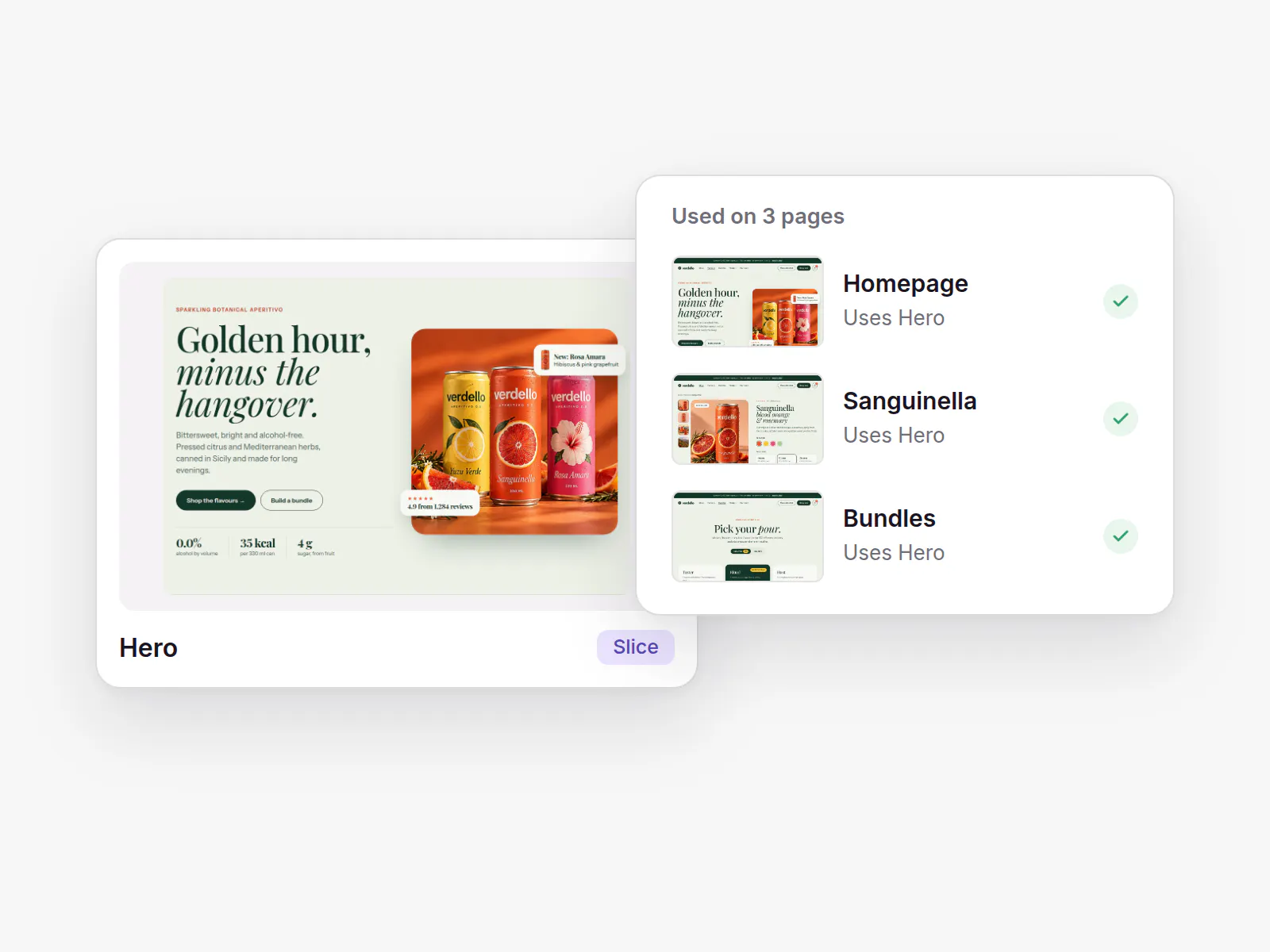 Hero slice reused on the Homepage, Sanguinella, and Bundles pages
