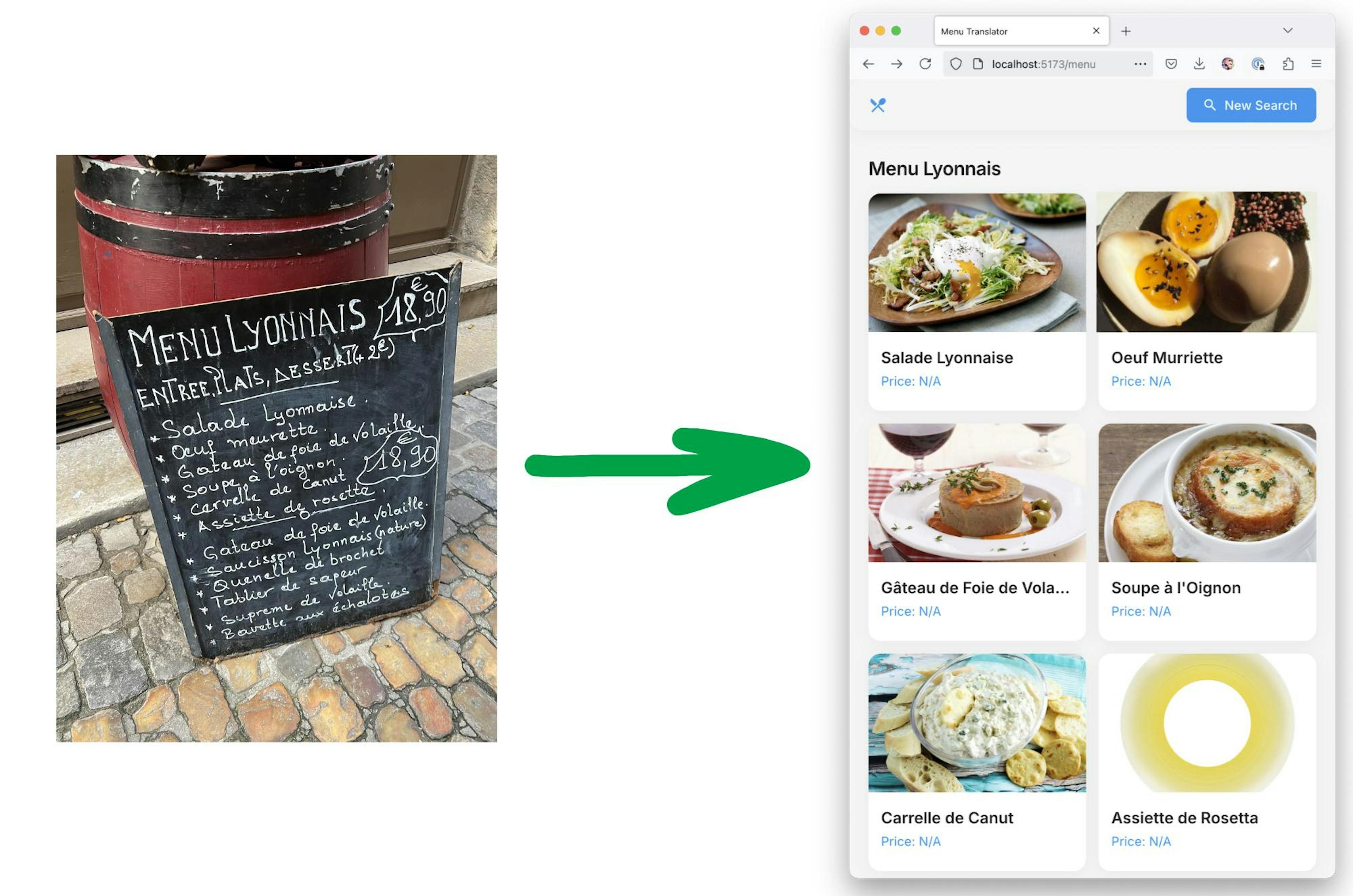 Image of menu translator app