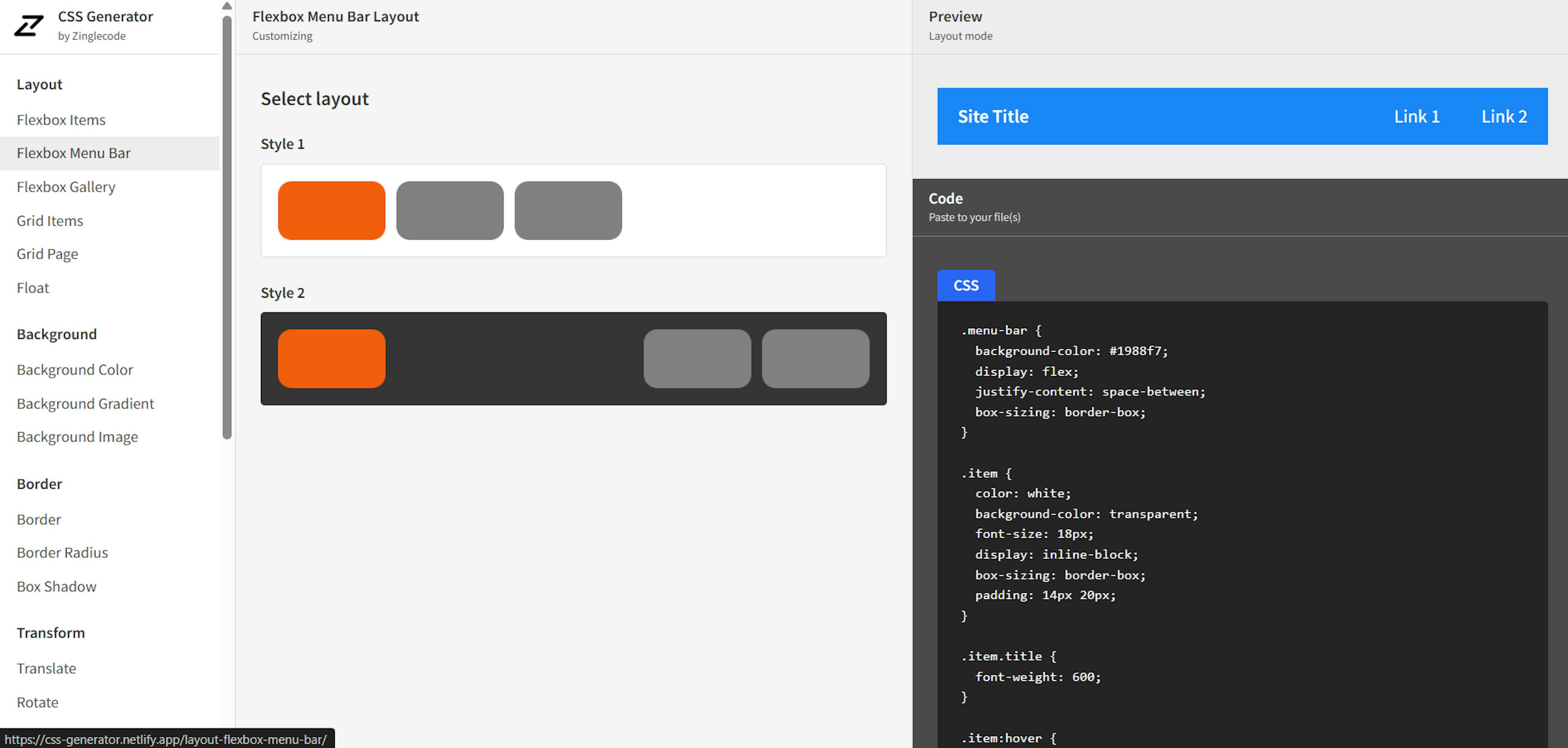 Flexbox menu GIF
