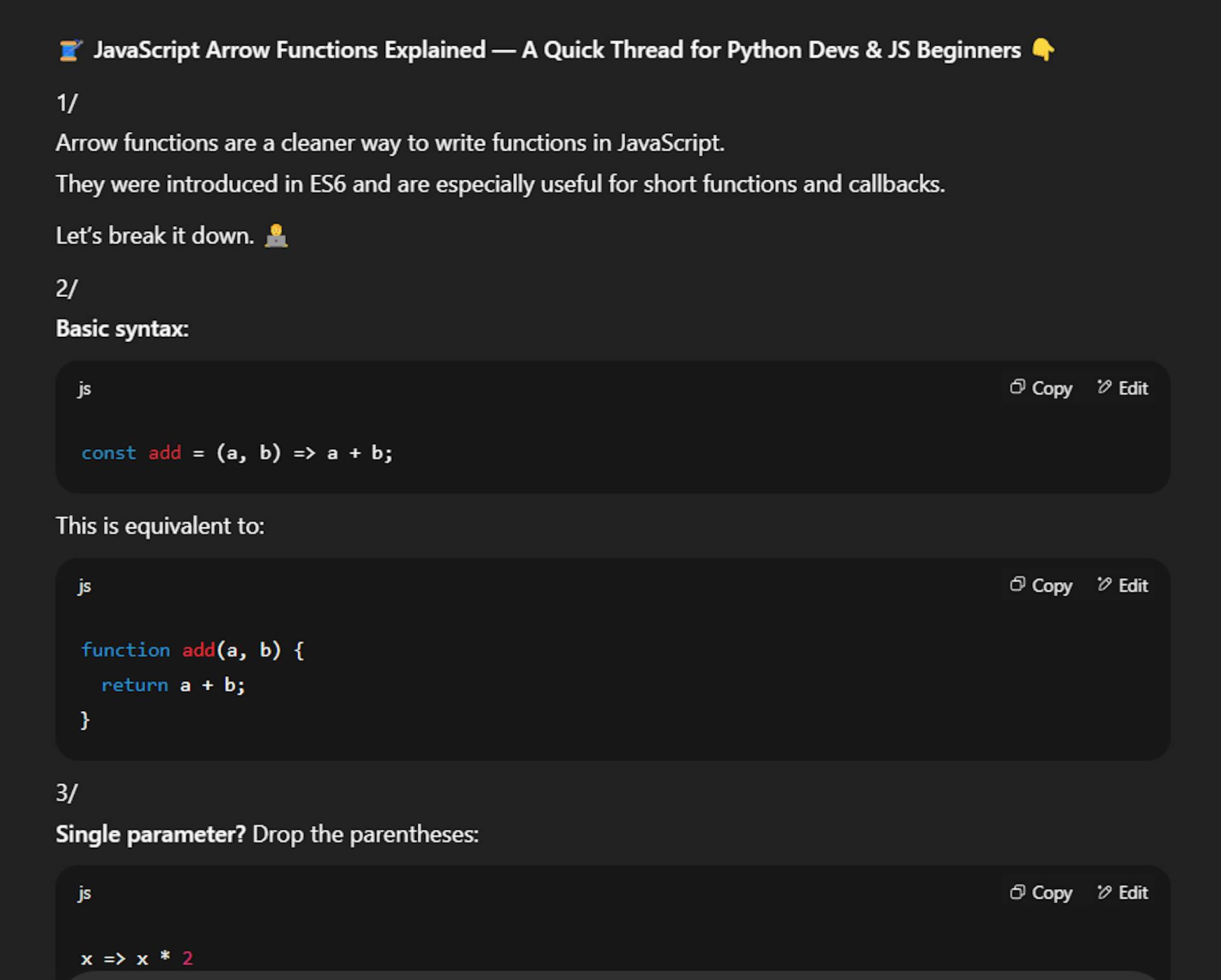 An image of ChatGPT arrow function prompt in Tweet format