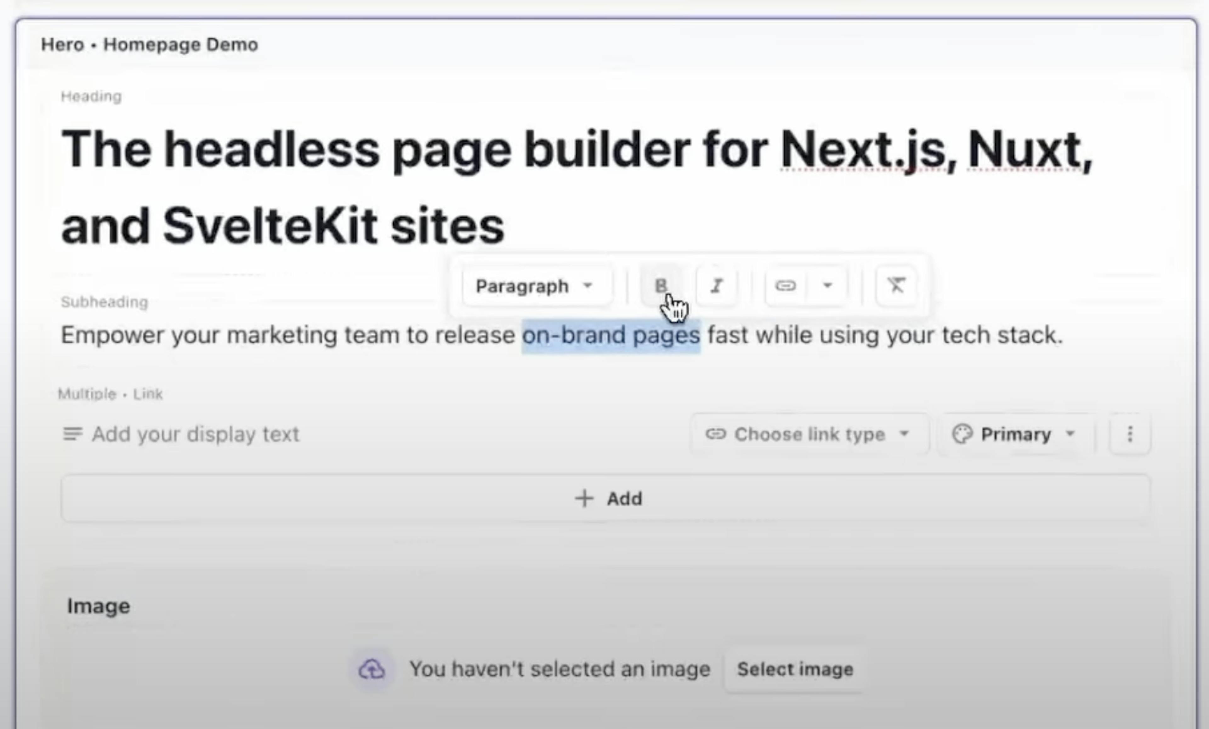An image of adding a label in the Page Builder