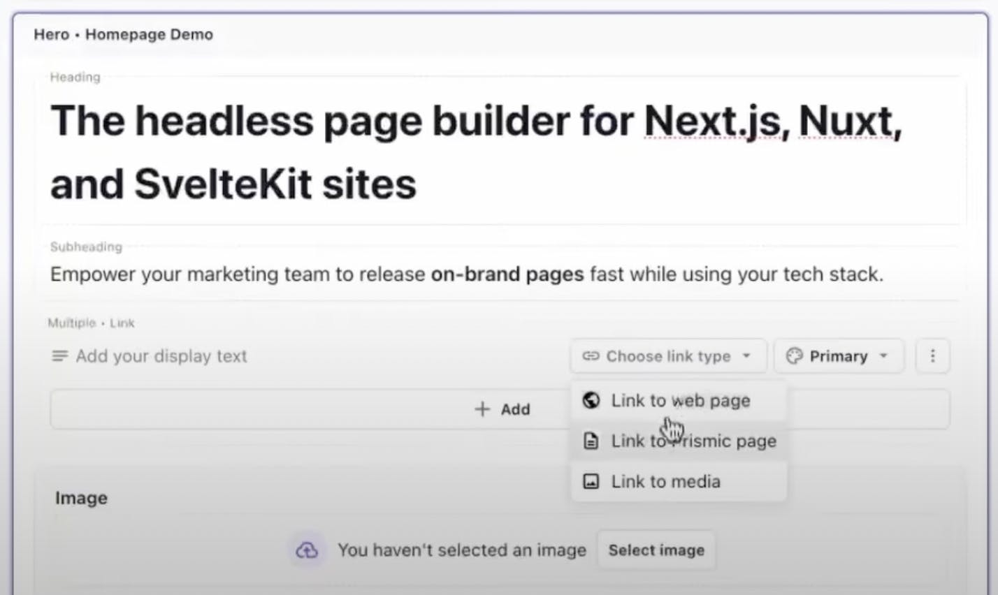 An image of how to add link variants in the Page Builder