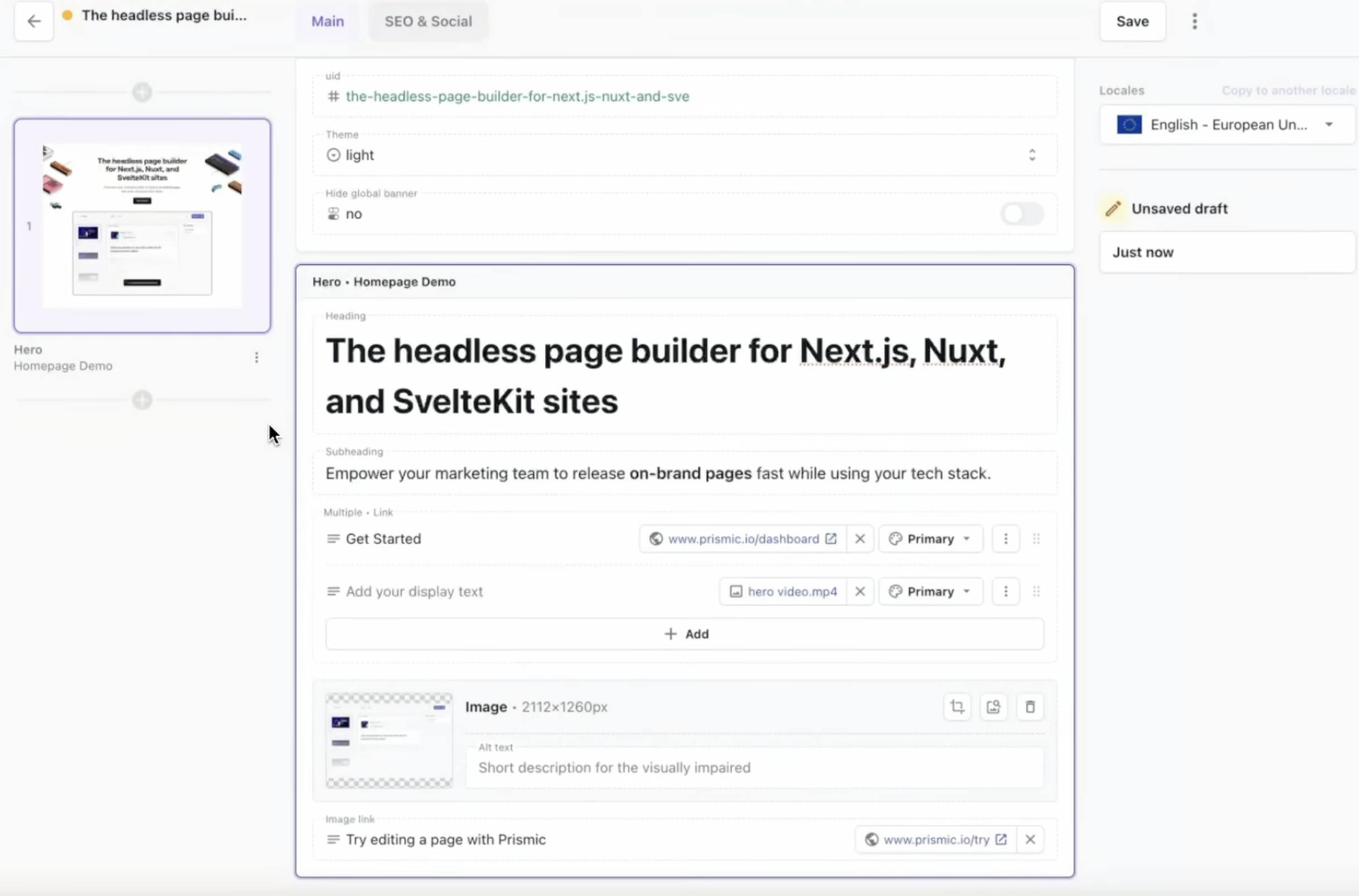 An image of a filled out slice in the Page Builder