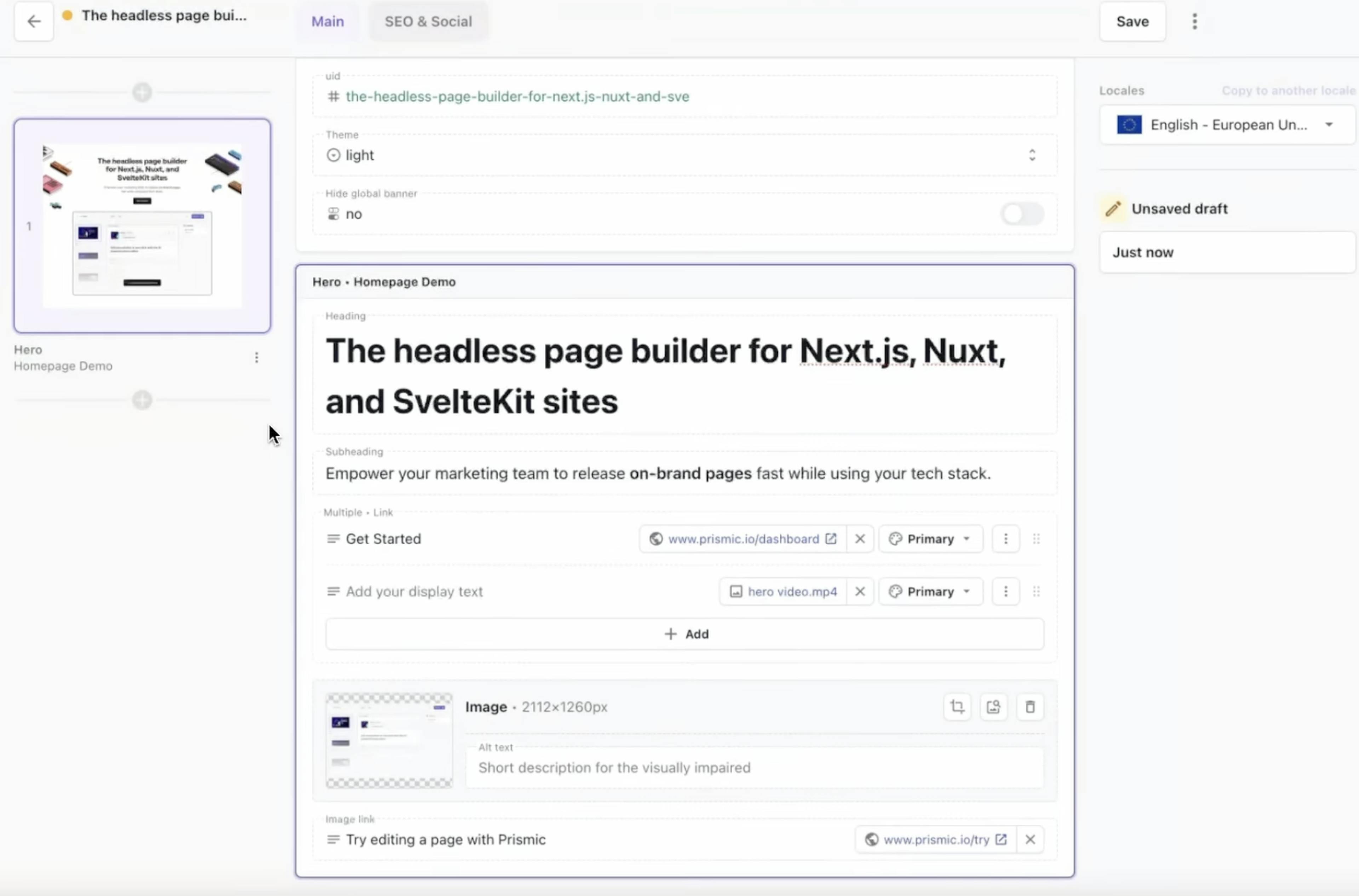 An image of a filled out slice in the Page Builder