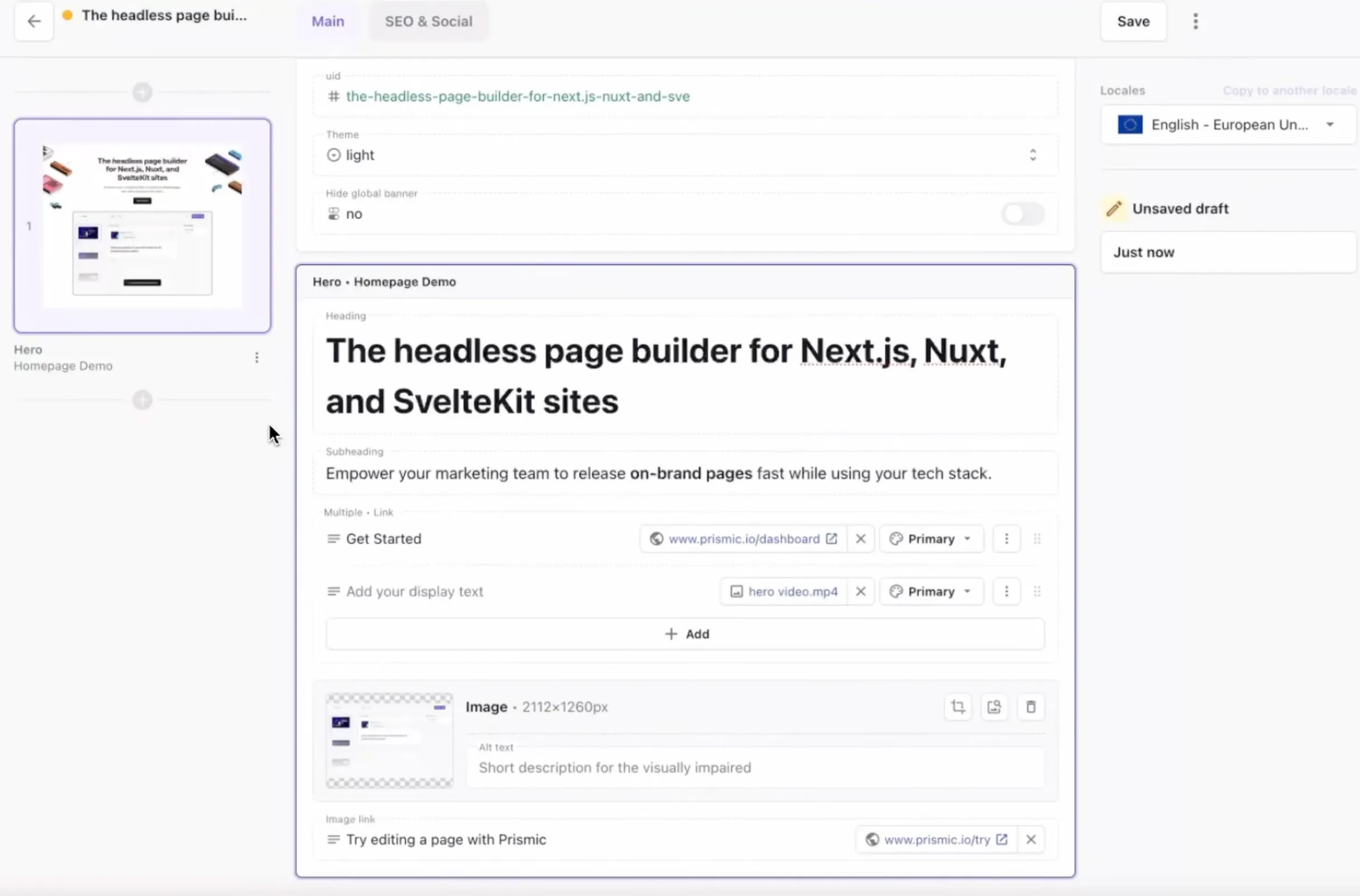 An image of a filled out slice in the Page Builder