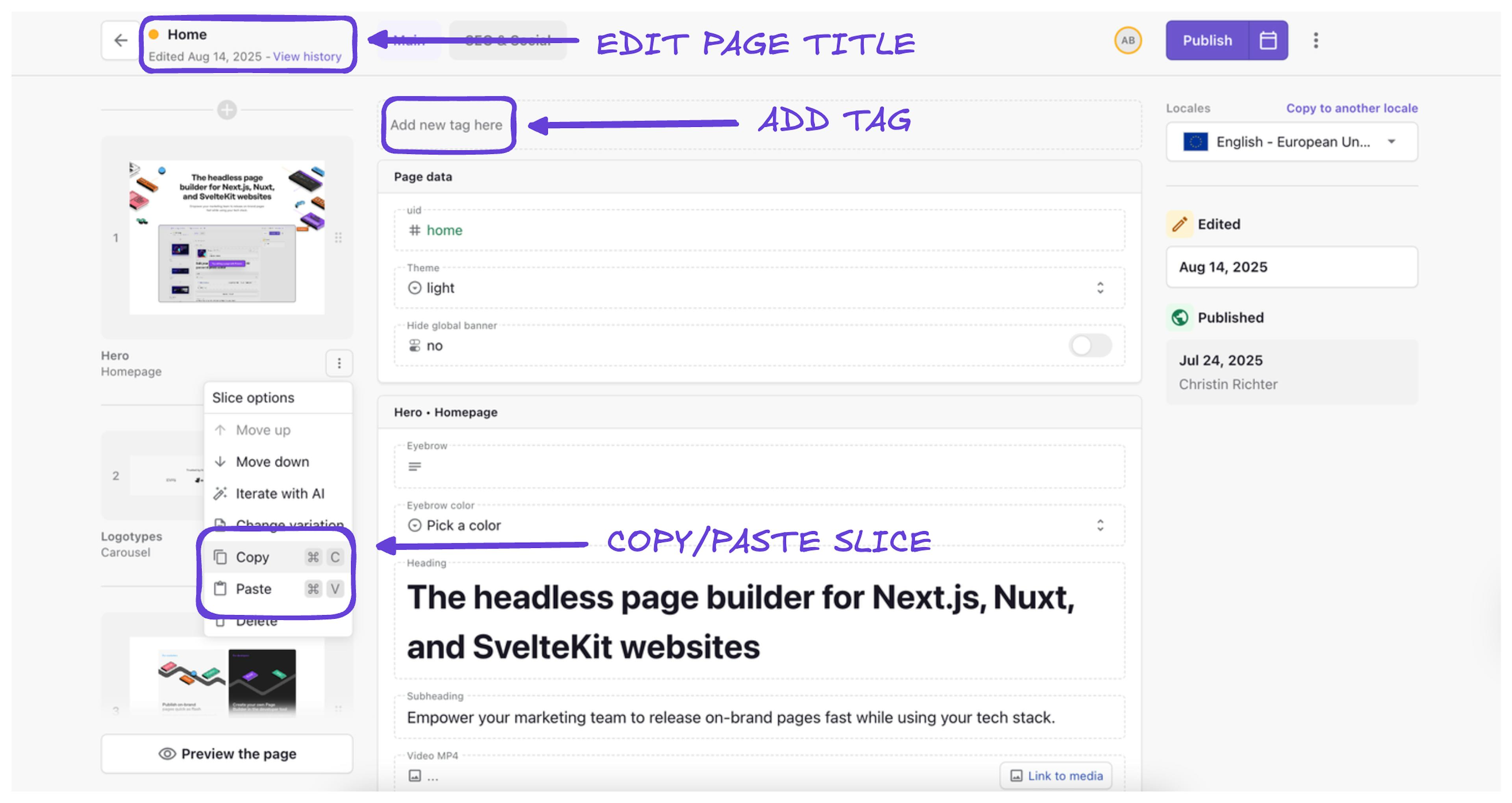 An image of features in the Page Builder