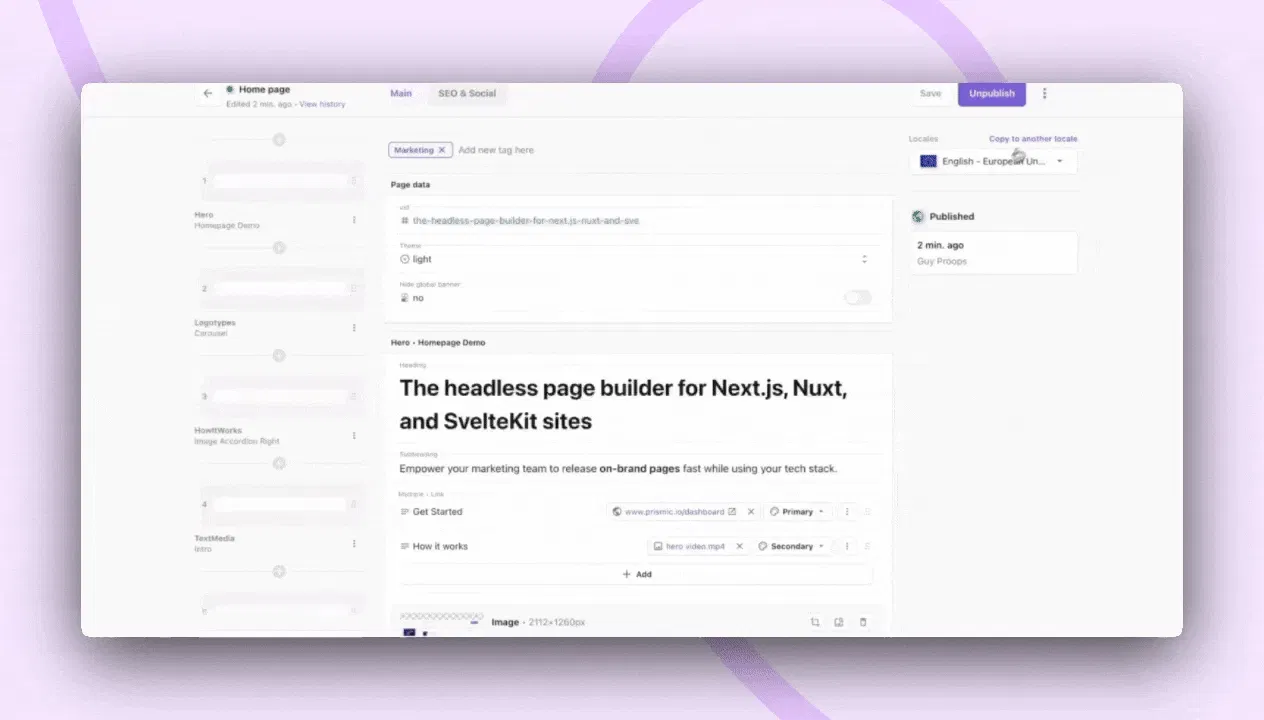 A GIF of AI Translation feature in the Page Builder